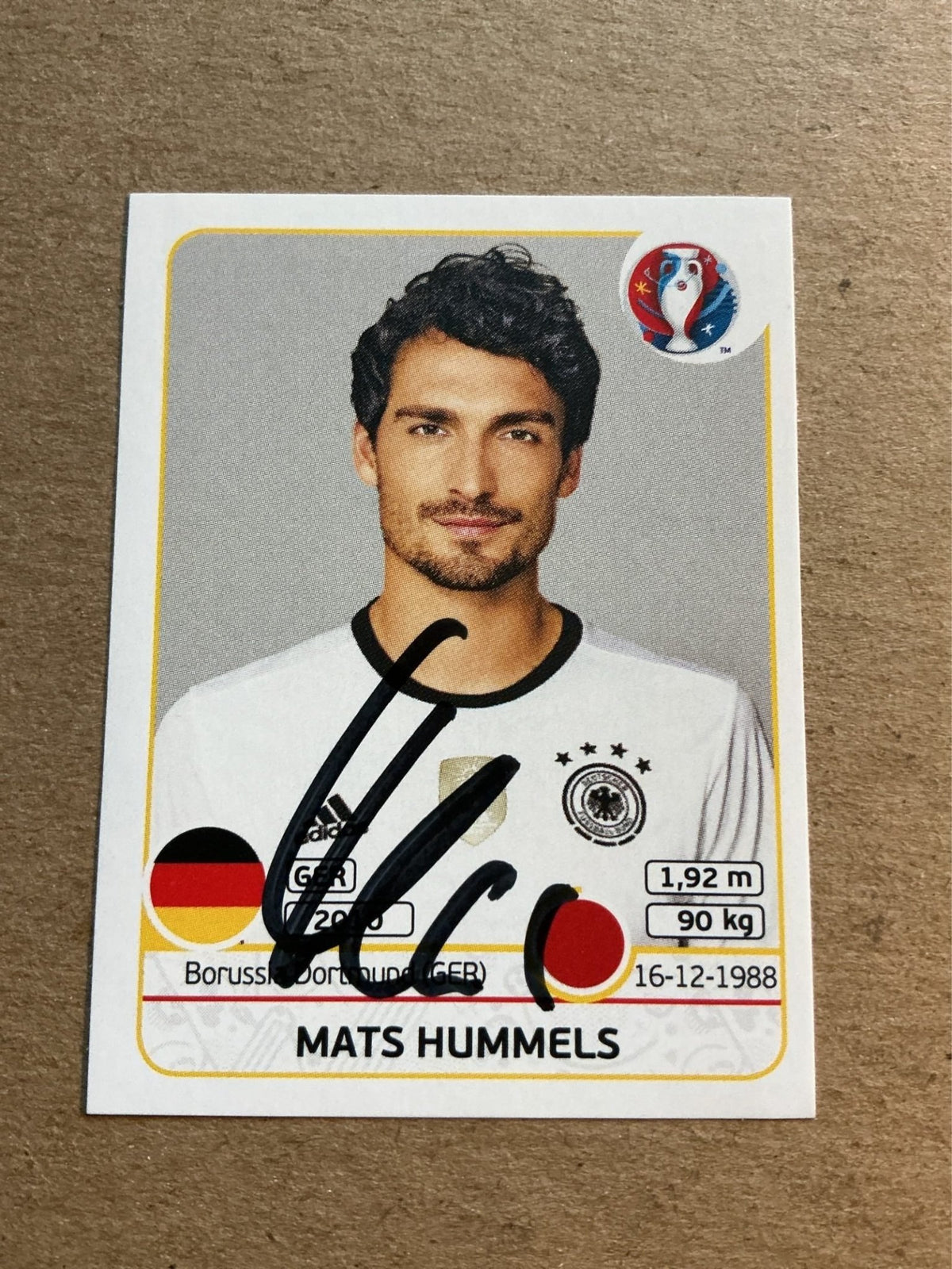 Mats Hummels, Germany 🇩🇪 UEFA Euro 2016 Panini hand signed - Autographs-World