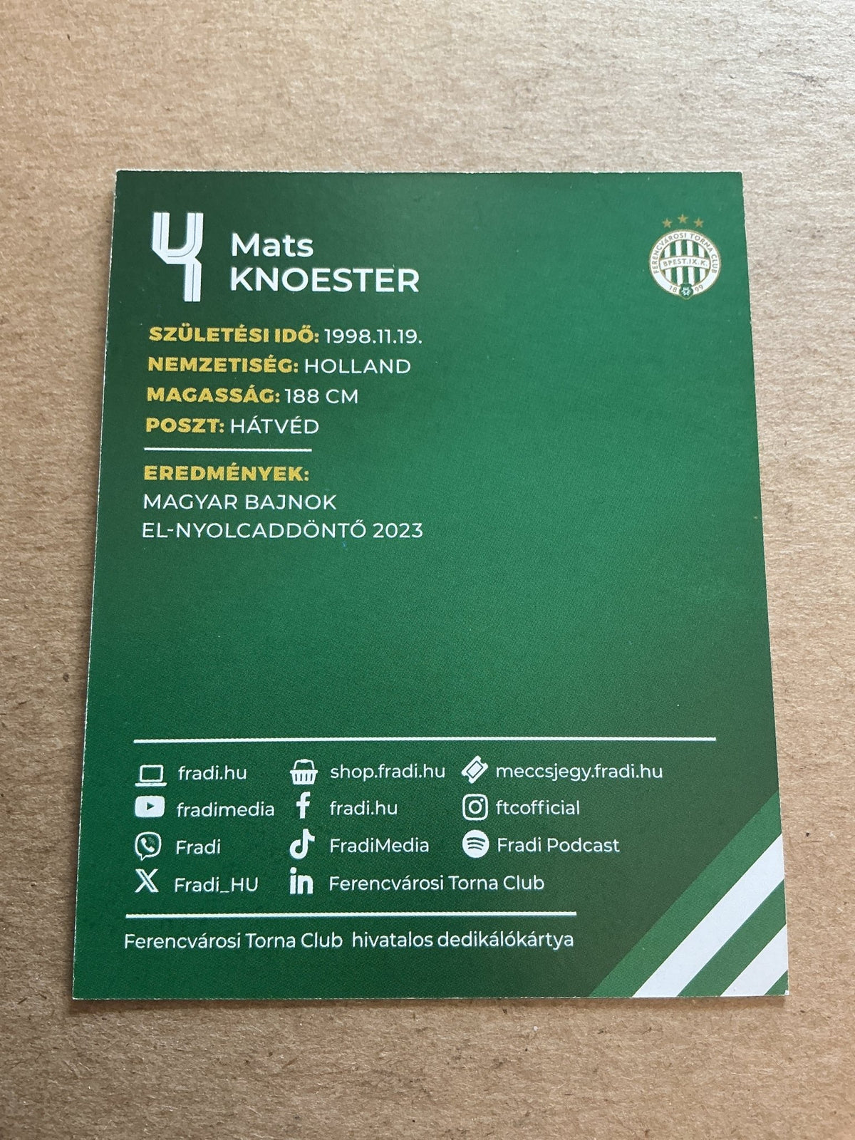 Mats Knoester, Netherlands 🇳🇱 Ferencvaros TC 2024/25 hand signed - Autographs-World