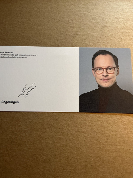 Mats Persson, Sweden 🇸🇪 Minister for Emploment 2025 hand signed - Autographs-World