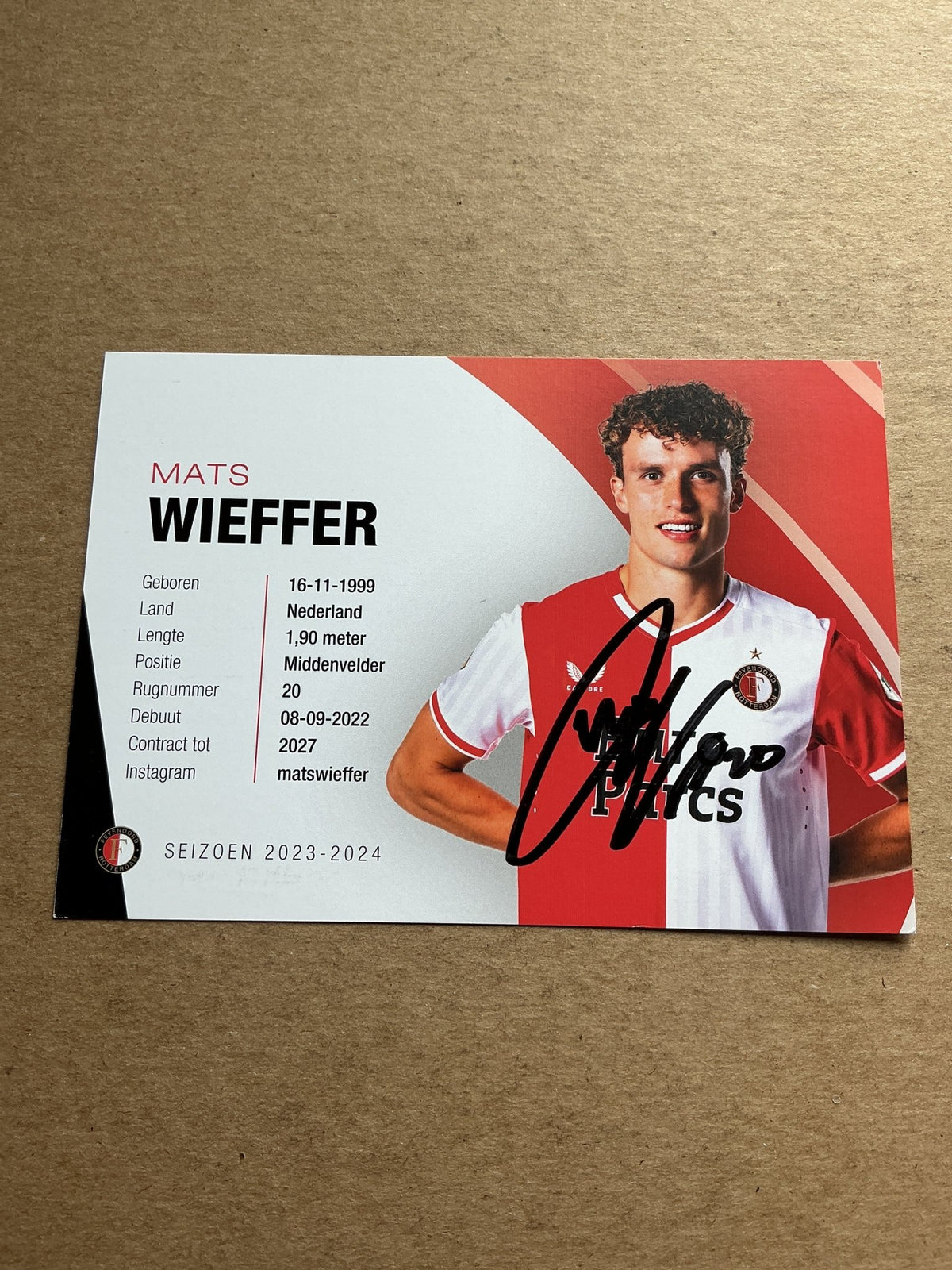 Mats Wieffer, Netherlands 🇳🇱 Feyenoord Rotterdam 2023/24 hand signed - Autographs-World