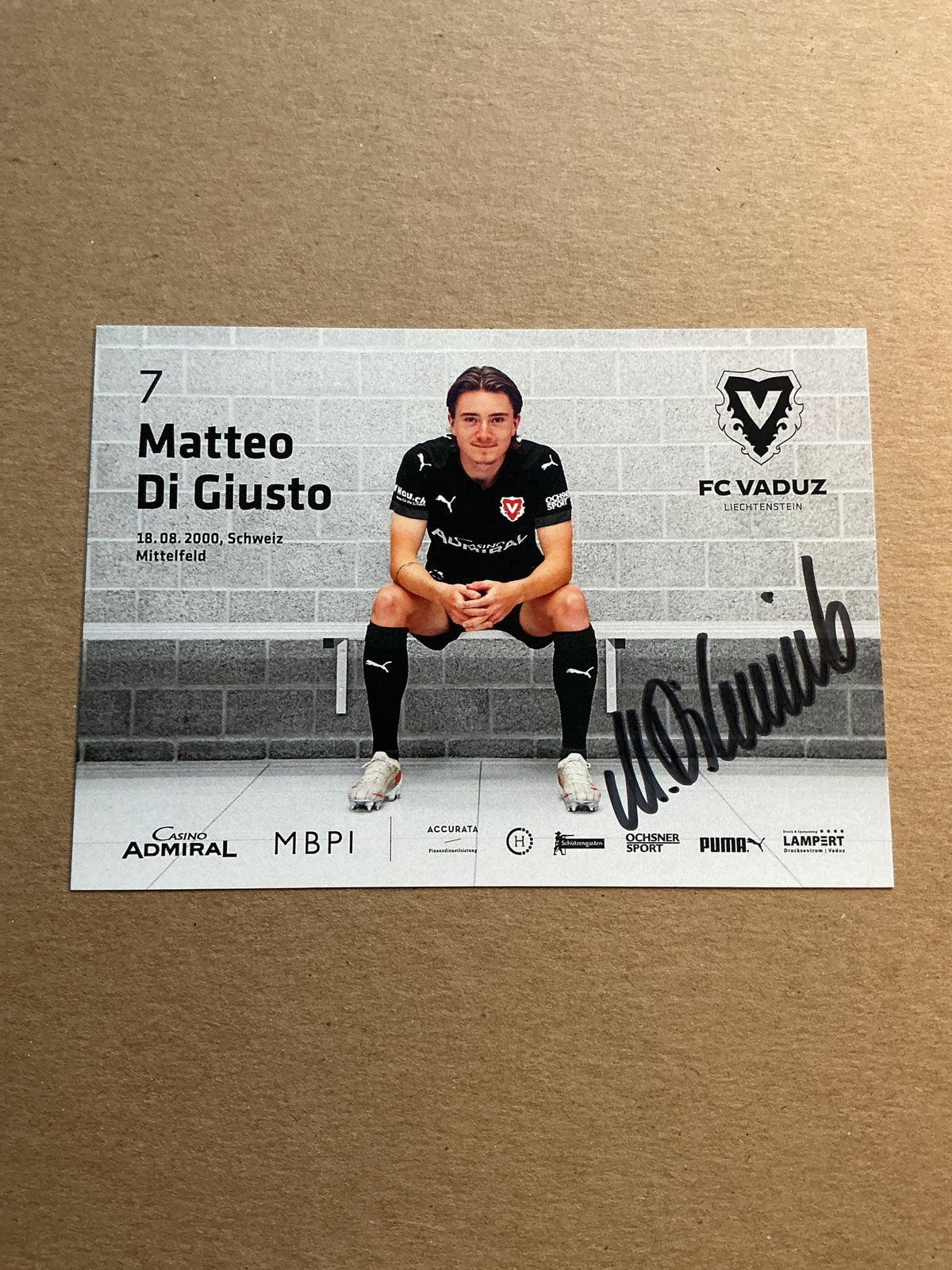 Matteo Di Giusto, Switzerland 🇨🇭 FC Vaduz 2021/22 hand signed - Autographs-World