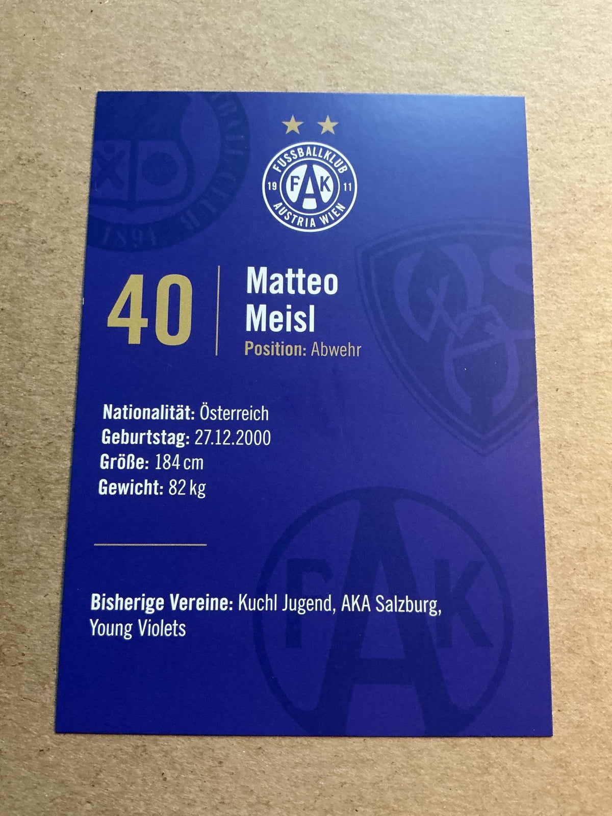Matteo Meisl, Austria 🇦🇹 FK Austria Wien 2023/24 hand signed - Autographs-World