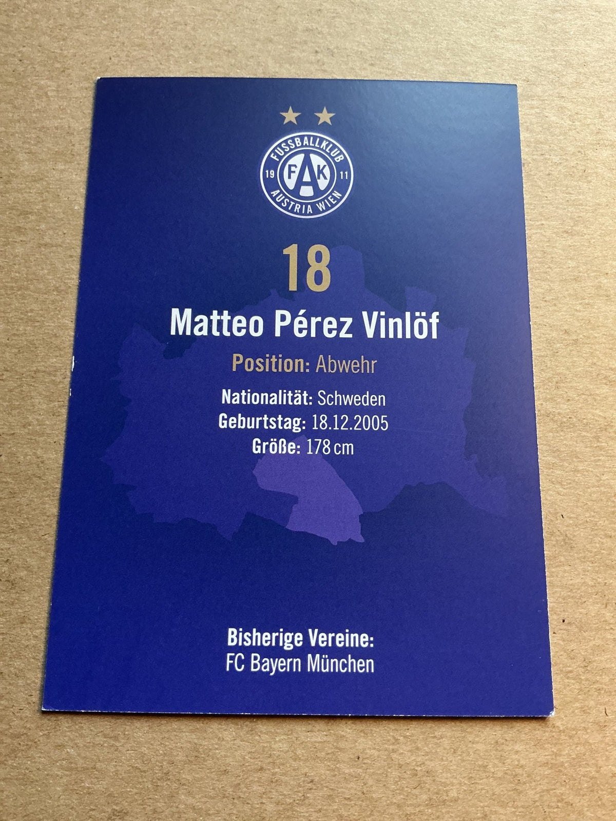 Matteo Perez Vinlöf, Sweden 🇸🇪 Austria Wien 2024/25 hand signed - Autographs-World