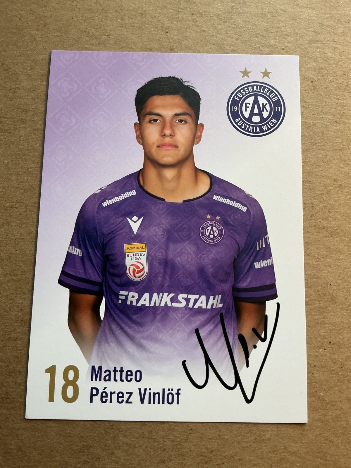 Matteo Perez Vinlöf, Sweden 🇸🇪 Austria Wien 2024/25 hand signed - Autographs-World