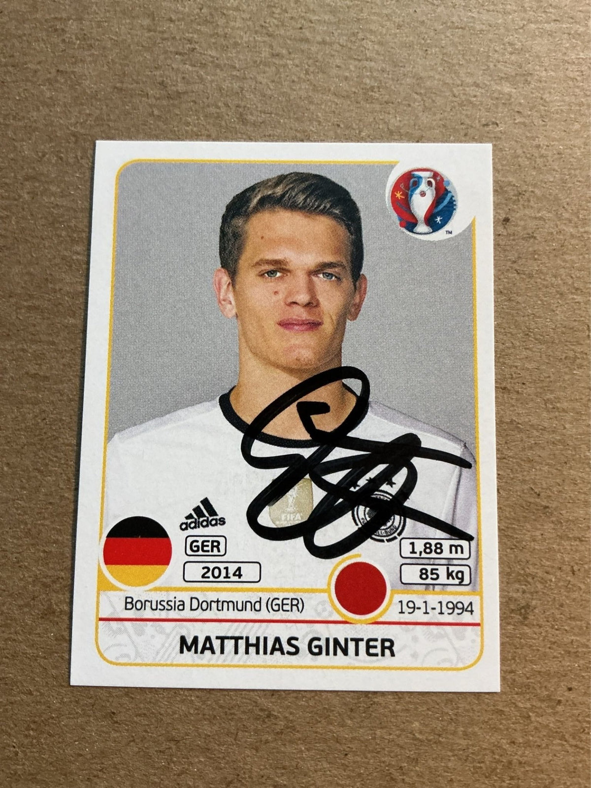 Matthias Ginter, Germany 🇩🇪 UEFA Euro 2016 Panini hand signed - Autographs-World