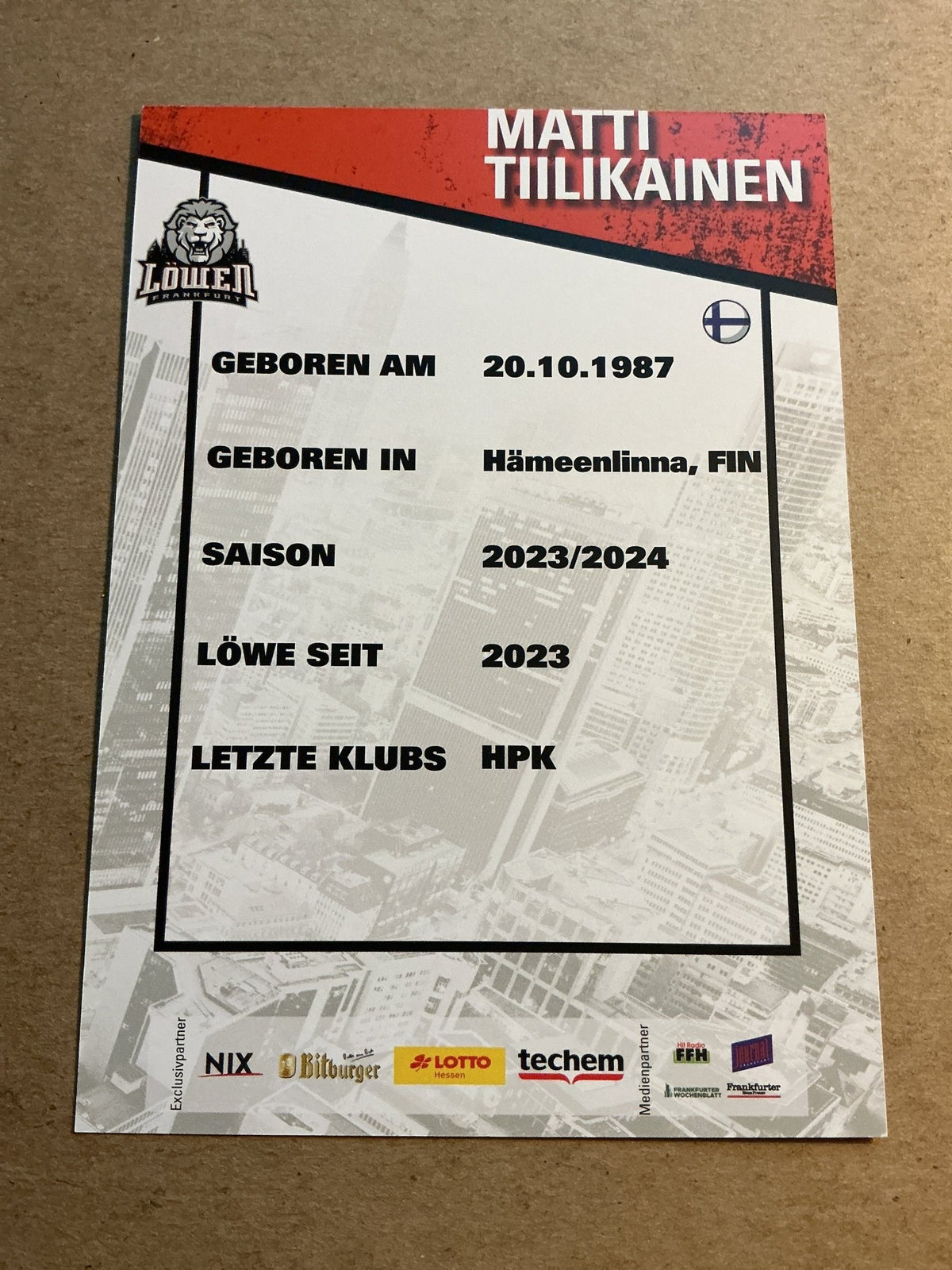 Matti Tiilikainen, Finland 🇫🇮 Löwen Frankfurt 2023/24 hand signed - Autographs-World