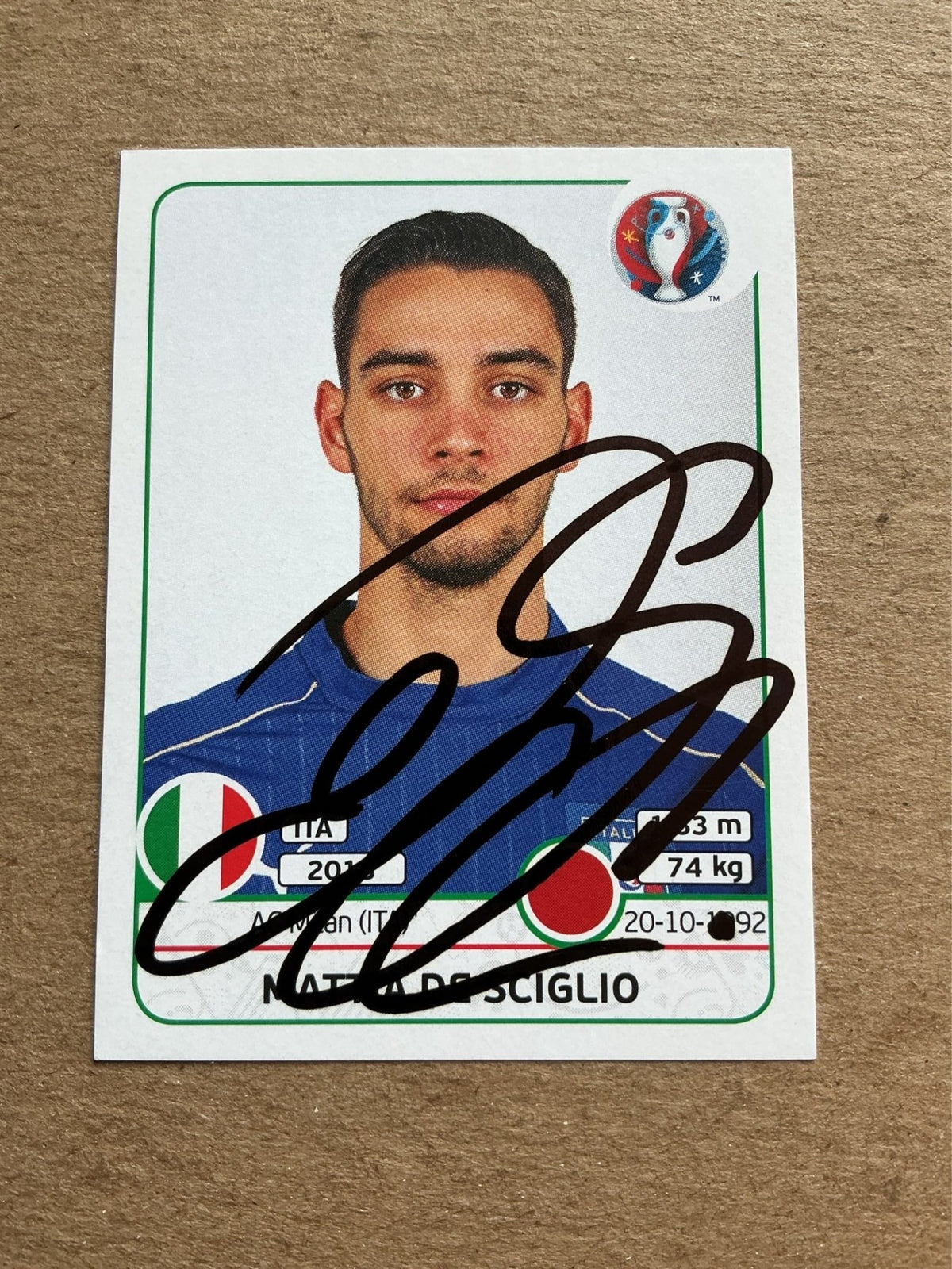 Mattia de Sciglio, Italy 🇮🇹 UEFA Euro 2016 Panini hand signed - Autographs-World