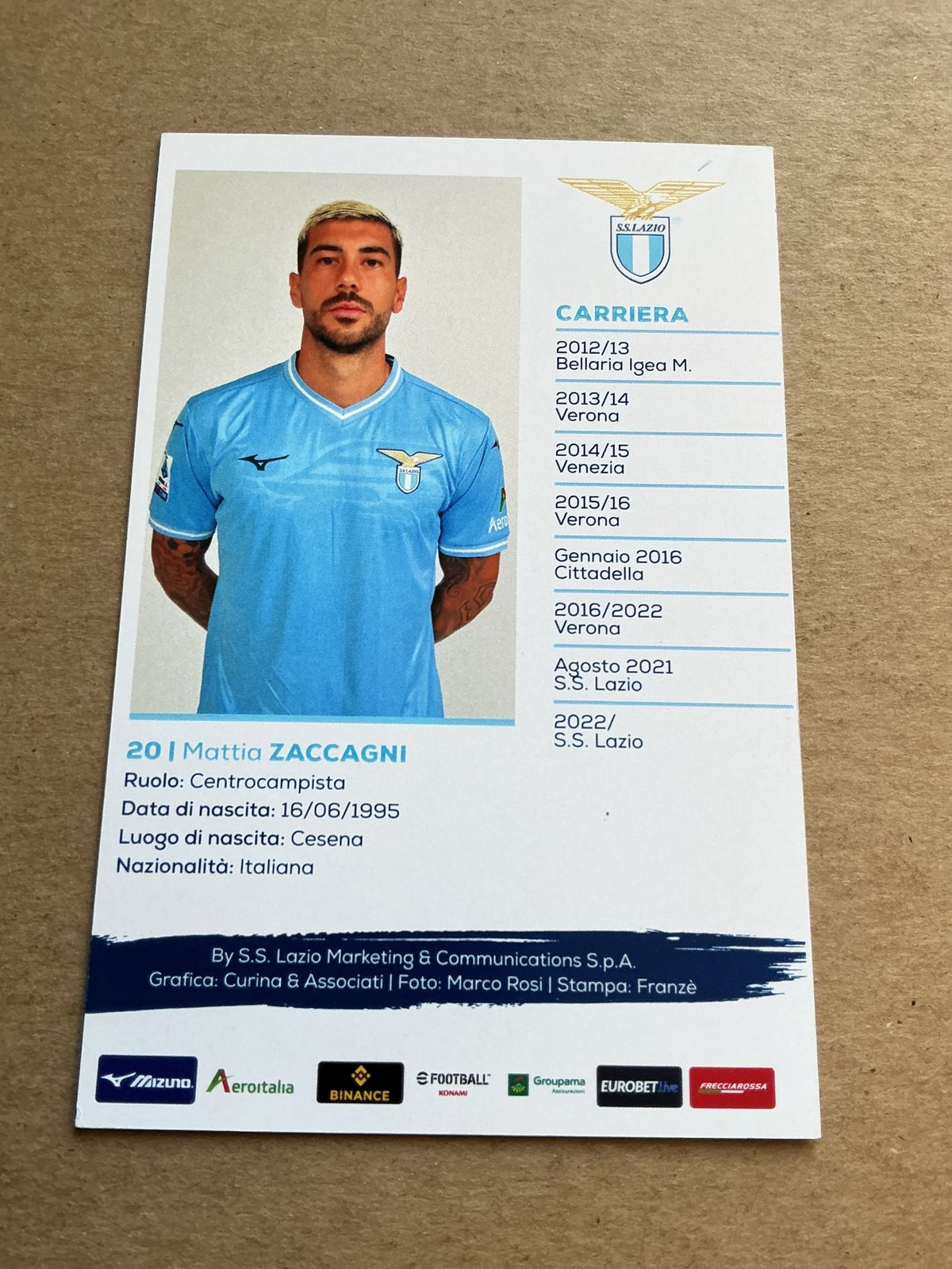 Mattia Zaccagni, Italy 🇮🇹 SS Lazio Rom 2023/24 hand signed - Autographs-World