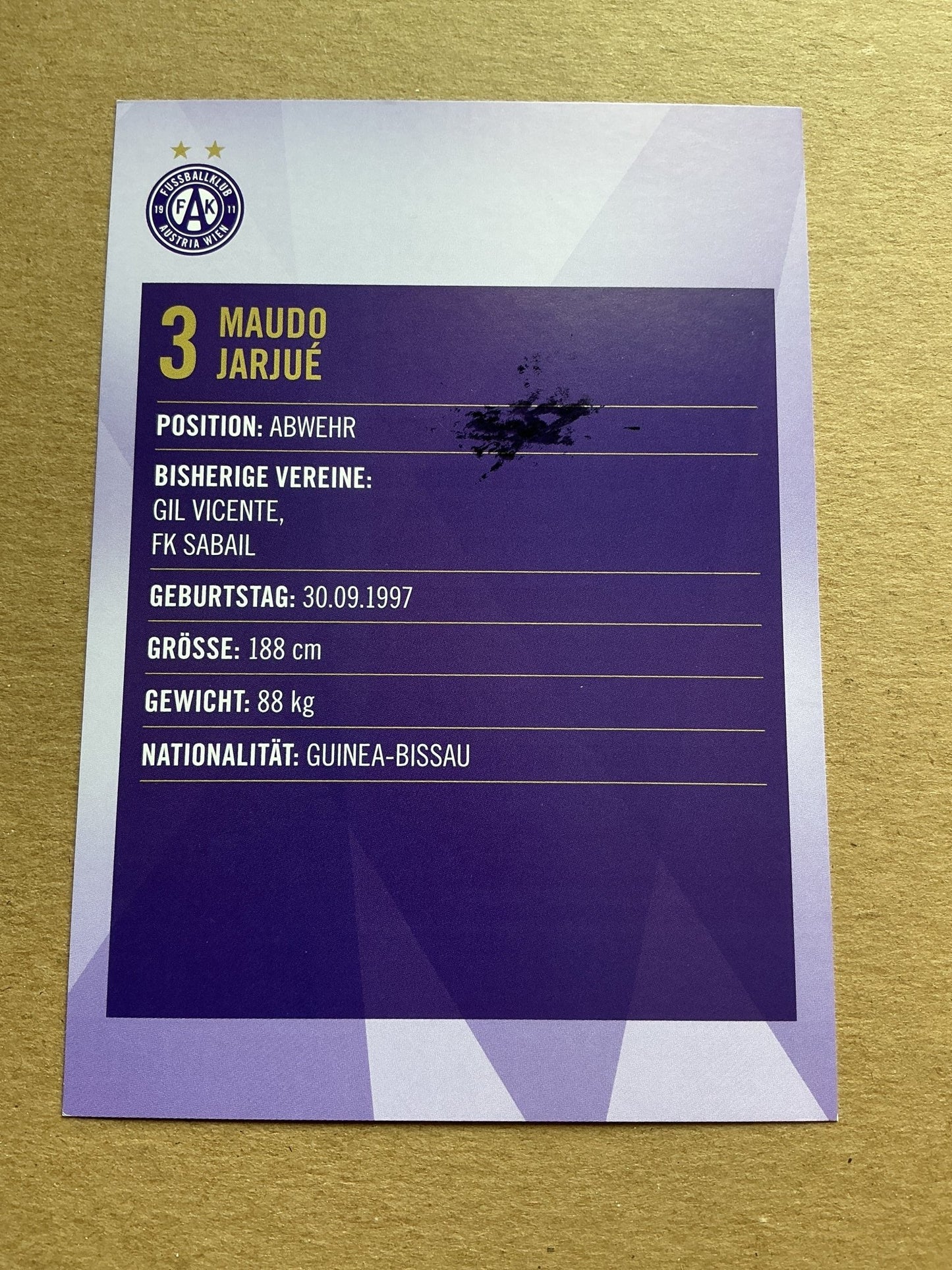 Maudo Jarjué, Guinea-Bissau 🇬🇼 Austria Wien 2019/20 hand signed - Autographs-World