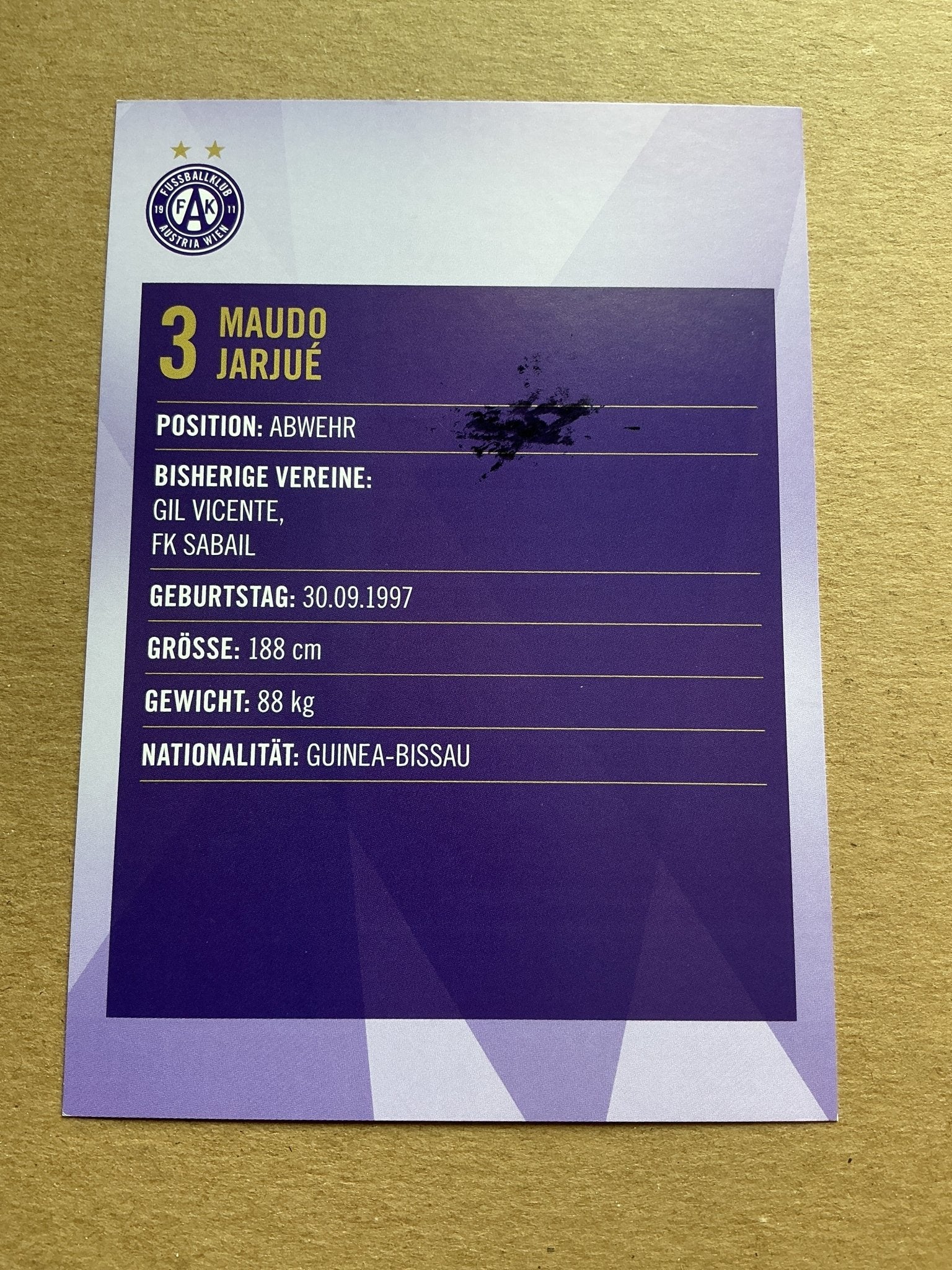 Maudo Jarjué, Guinea-Bissau 🇬🇼 Austria Wien 2019/20 hand signed - Autographs-World