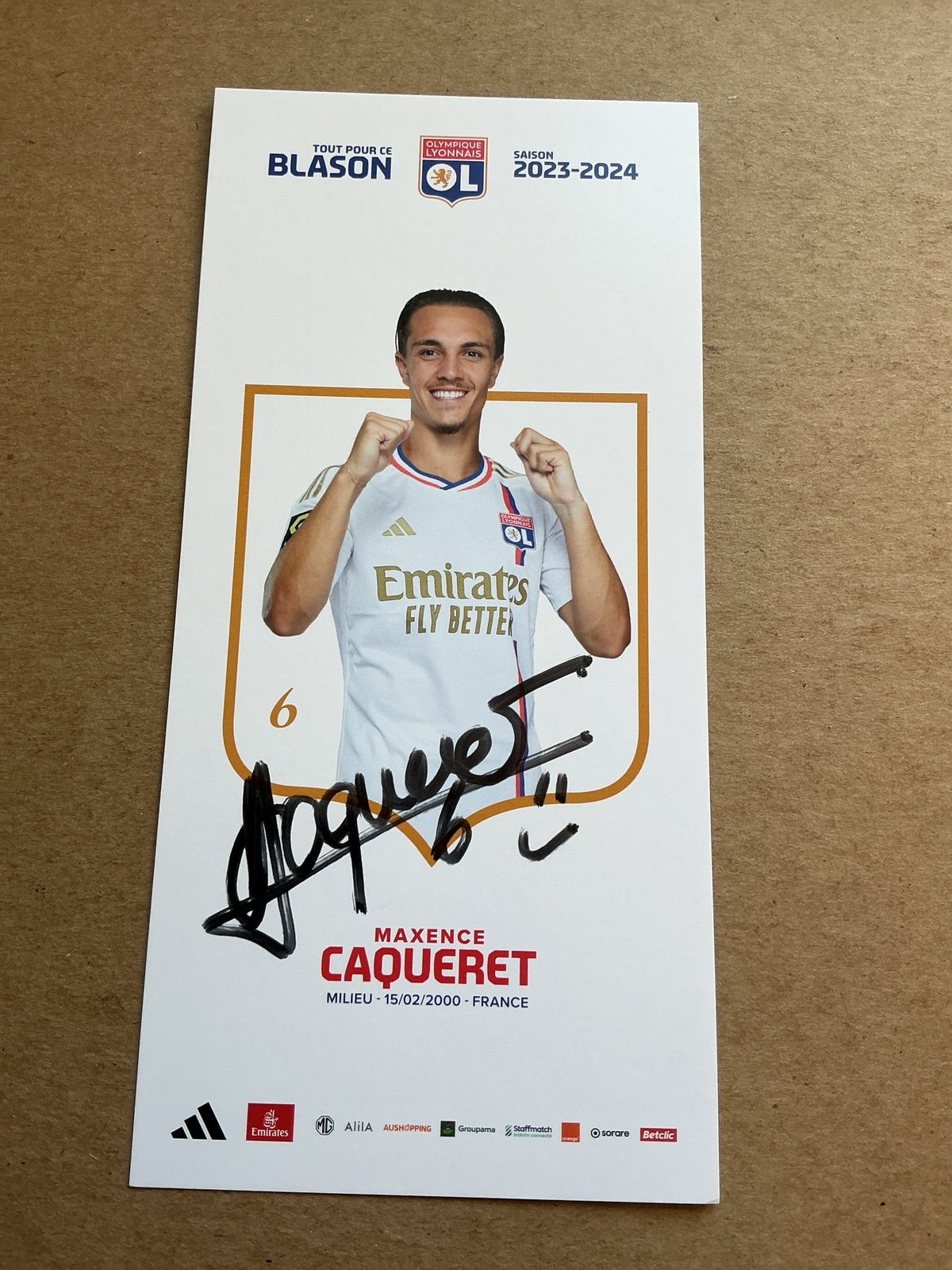 Maxence Caqueret, France 🇫🇷 Olympique Lyon 2023/24 hand signed - Autographs-World
