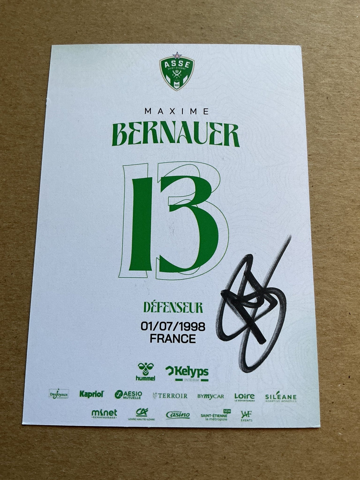 Maxime Bernauer, France 🇫🇷 AS Saint-Etienne 2024/25 hand signed - Autographs-World