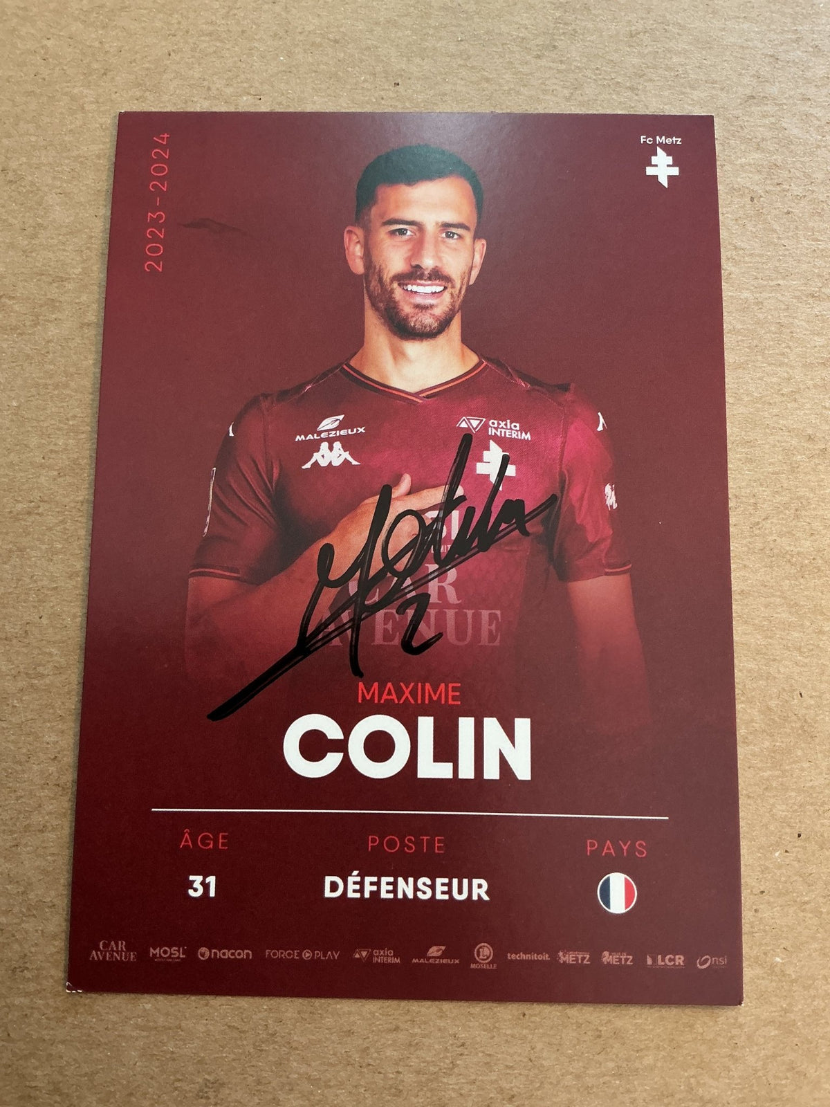 Maxime Colin, France 🇫🇷 FC Metz 2023/24 hand signed - Autographs-World