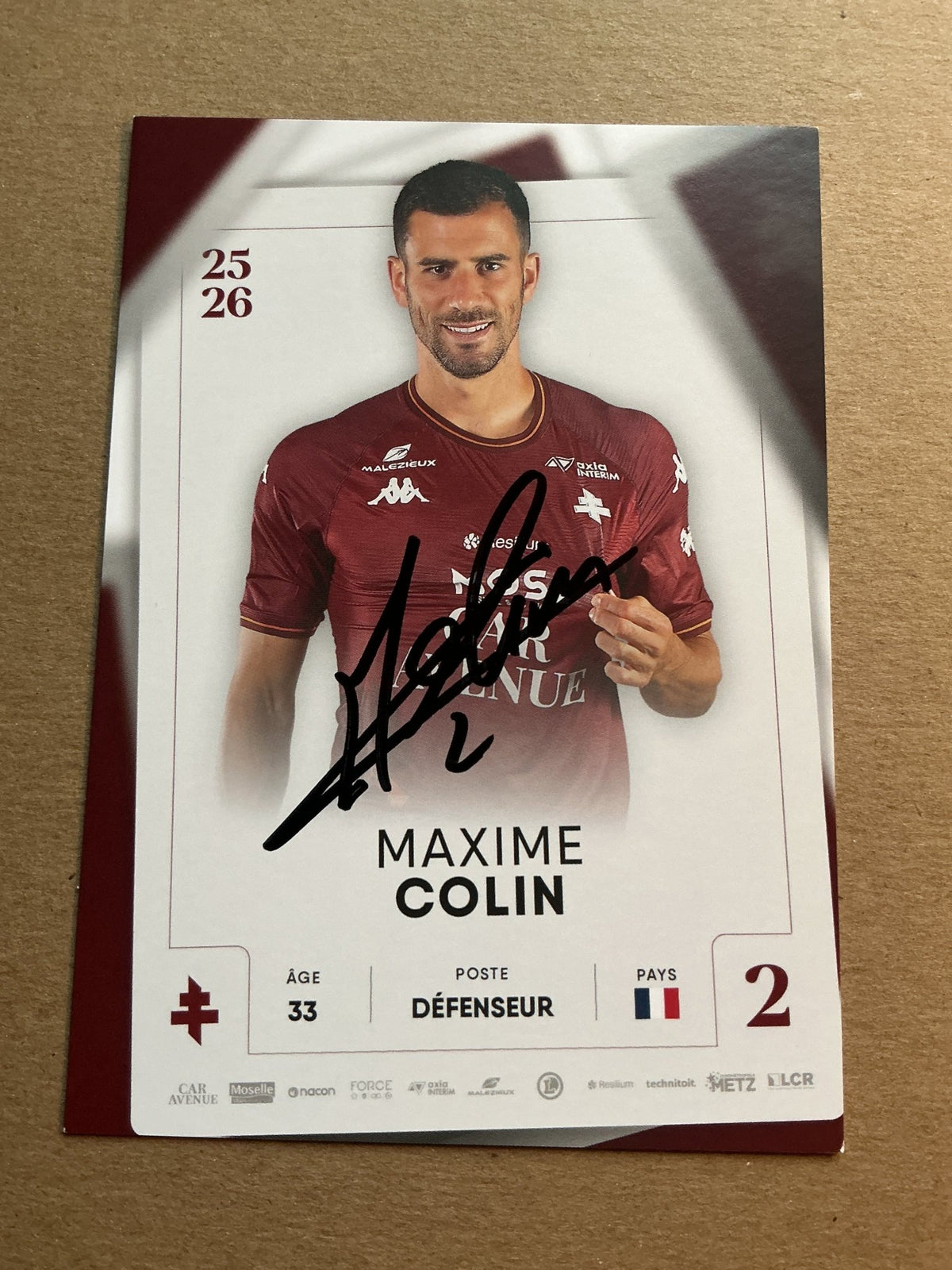 Maxime Colin, France 🇫🇷 FC Metz 2025/26 hand signed - Autographs-World