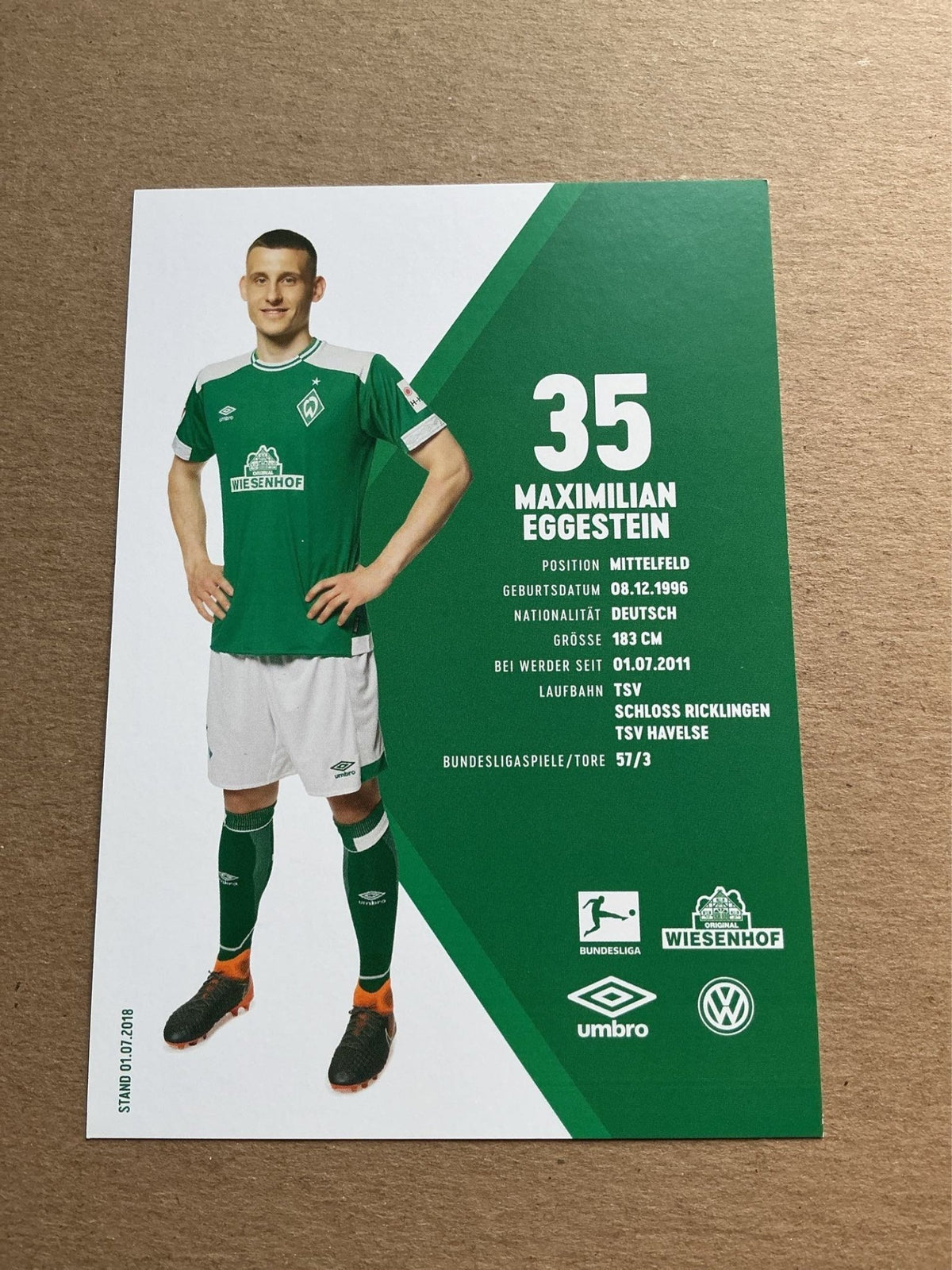 Maximilian Eggestein, Germany 🇩🇪 SV Werder Bremen 2018/19 hand signed - Autographs-World
