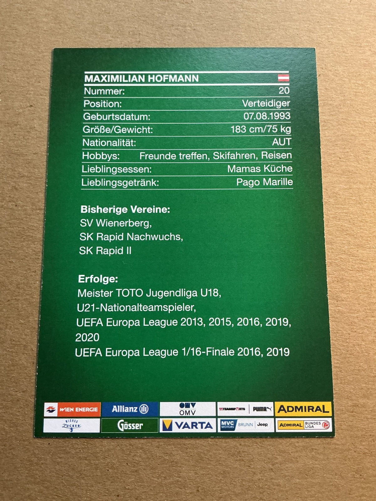 Maximilian Hofmann, Austria 🇦🇹 Rapid Wien 2021/22 hand signed - Autographs-World