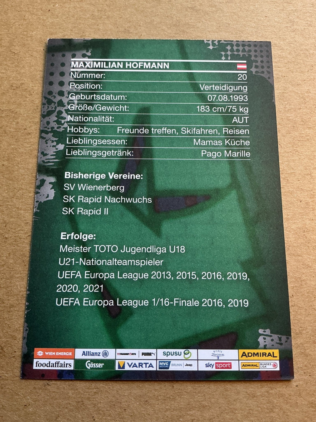 Maximilian Hofmann, Austria 🇦🇹 SK Rapid Wien 2023/24 hand signed - Autographs-World