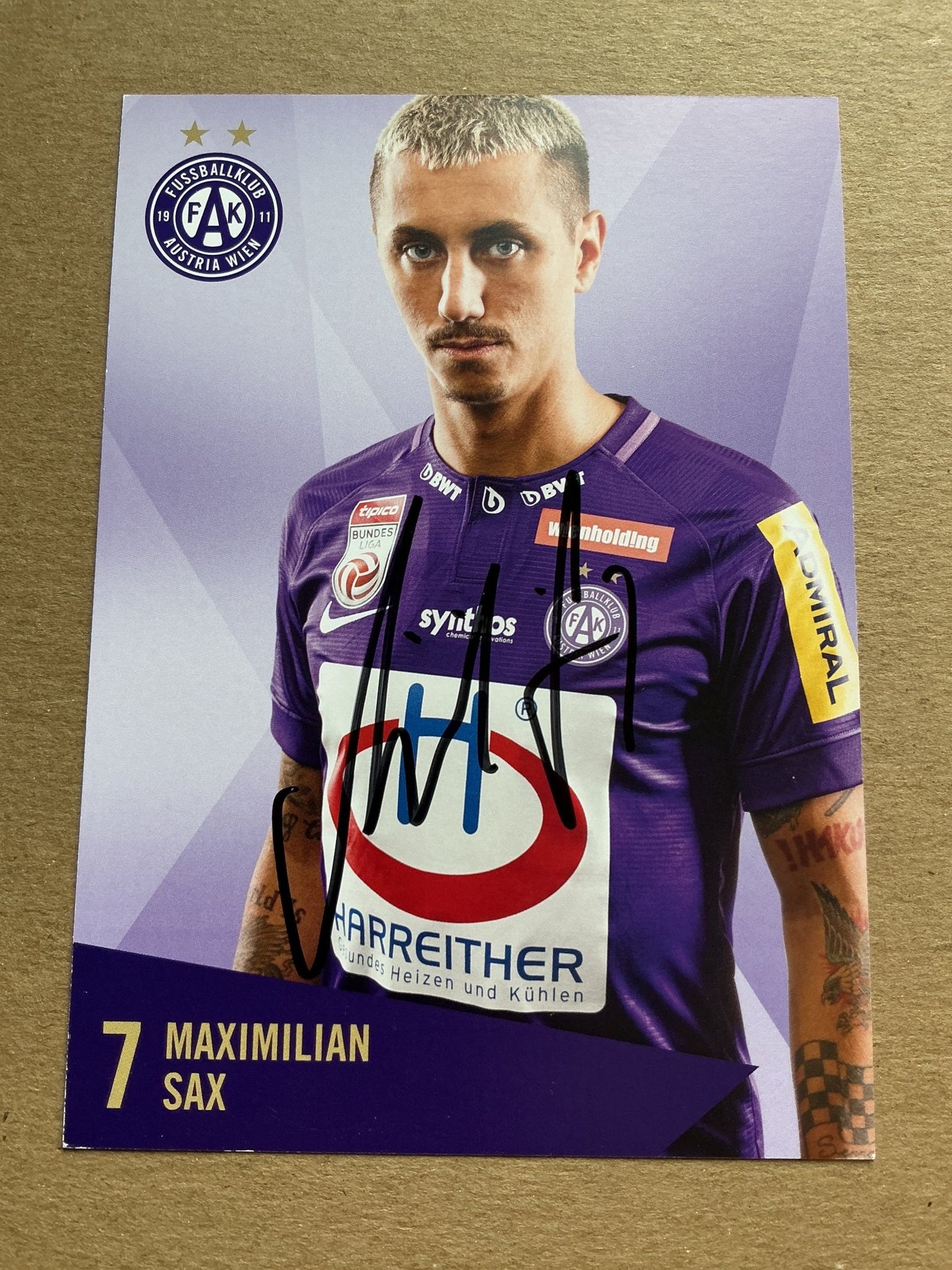 Maximilian Sax, Austria 🇦🇹 Austria Wien 2019/20 hand signed - Autographs-World