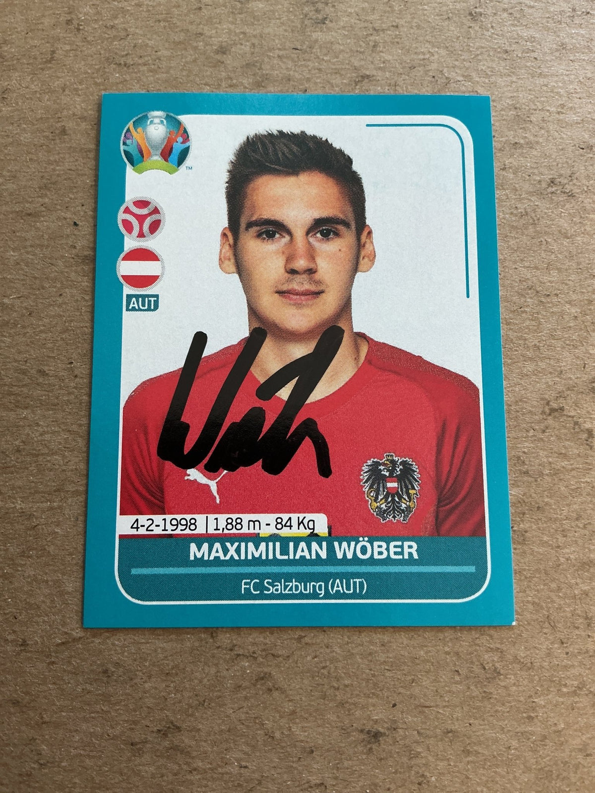 Maximilian Wöber, Austria 🇦🇹 UEFA Euro 2020 Panini hand signed - Autographs-World