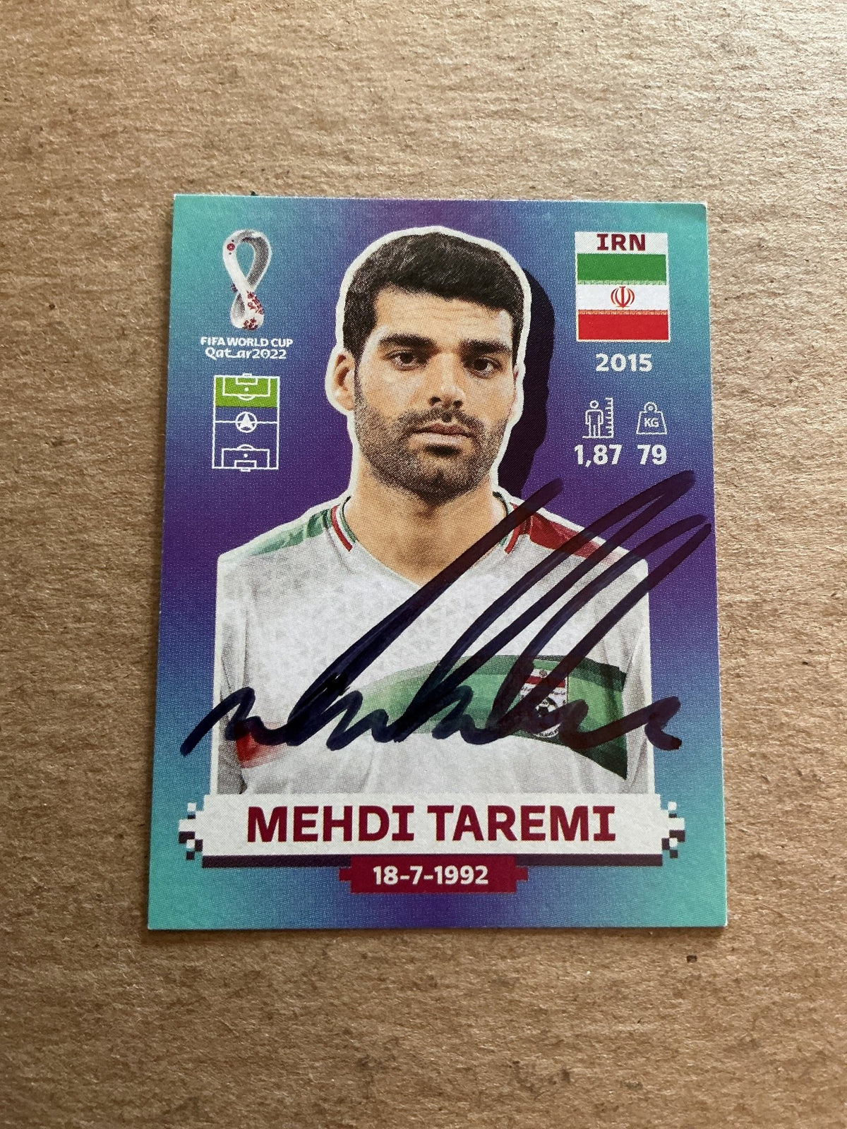 Mehdi Taremi, Iran 🇮🇷 FIFA World Cup 2022 Panini hand signed - Autographs-World