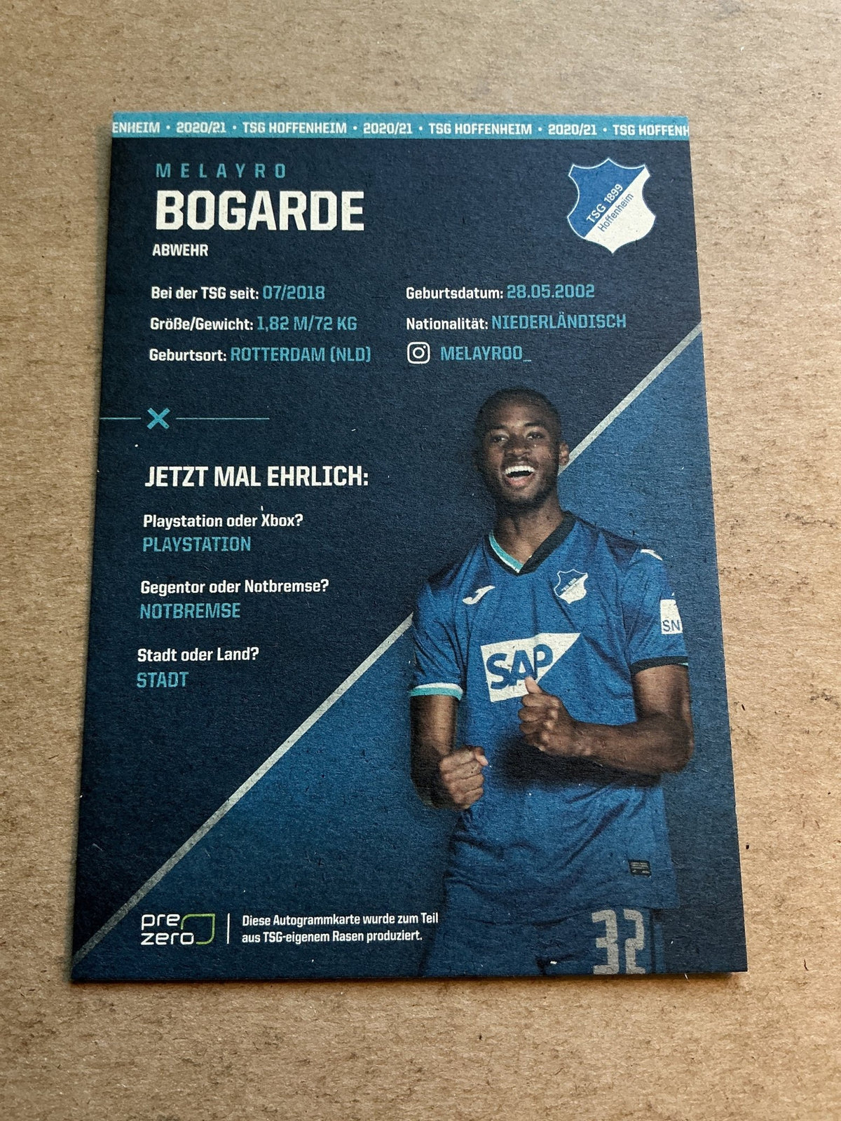 Melayro Bogarde, Netherlands 🇳🇱 TSG 1899 Hoffenheim 2020/21 hand signed - Autographs-World