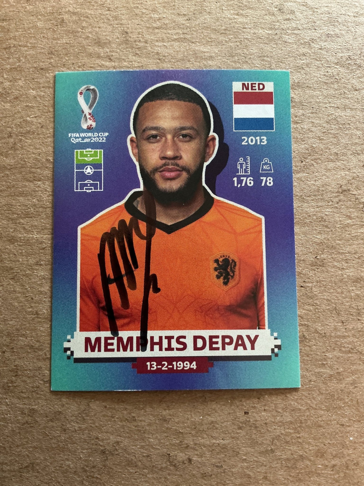 Memphis Depay, Netherlands 🇳🇱 FIFA World Cup 2022 Panini hand signed - Autographs-World