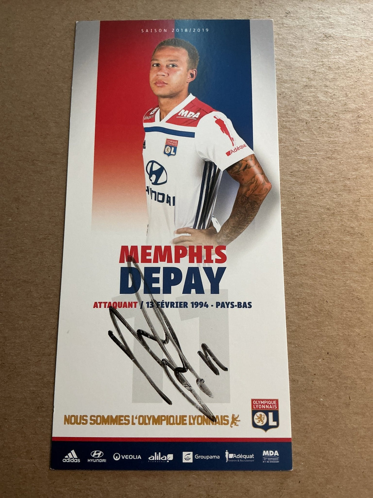 Memphis Depay, Netherlands 🇳🇱 Olympique Lyon 2018/19 hand signed - Autographs-World