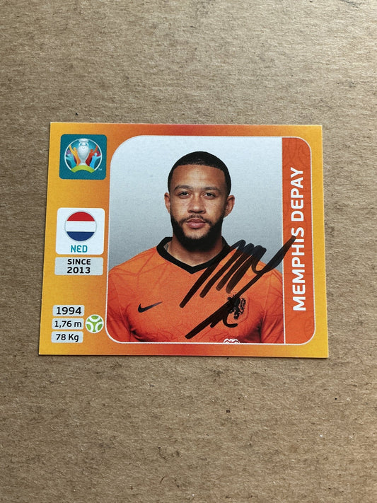 Memphis Depay, Netherlands 🇳🇱 UEFA Euro 2020 Panini hand signed - Autographs-World