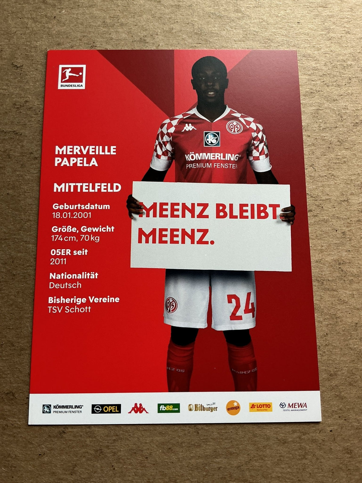 Merveille Papela, Germany 🇩🇪 FSV Mainz 05 2020/21 hand signed - Autographs-World
