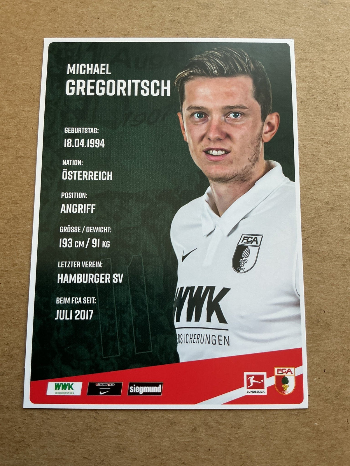 Michael Gregoritsch, Austria 🇦🇹 FC Augsburg 2020/21 hand signed - Autographs-World
