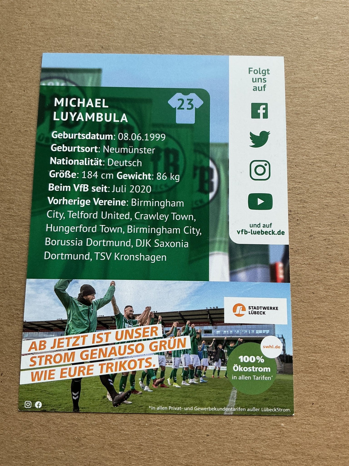 Michael Luyambula, Germany 🇩🇪 VfB Lübeck 2020/21 hand signed - Autographs-World