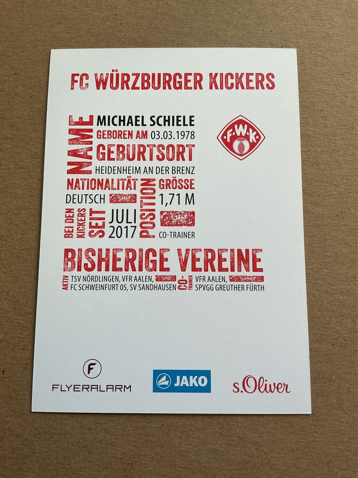 Michael Schiele, Germany 🇩🇪 FC Würzburger Kickers 2017/18 hand signed - Autographs-World