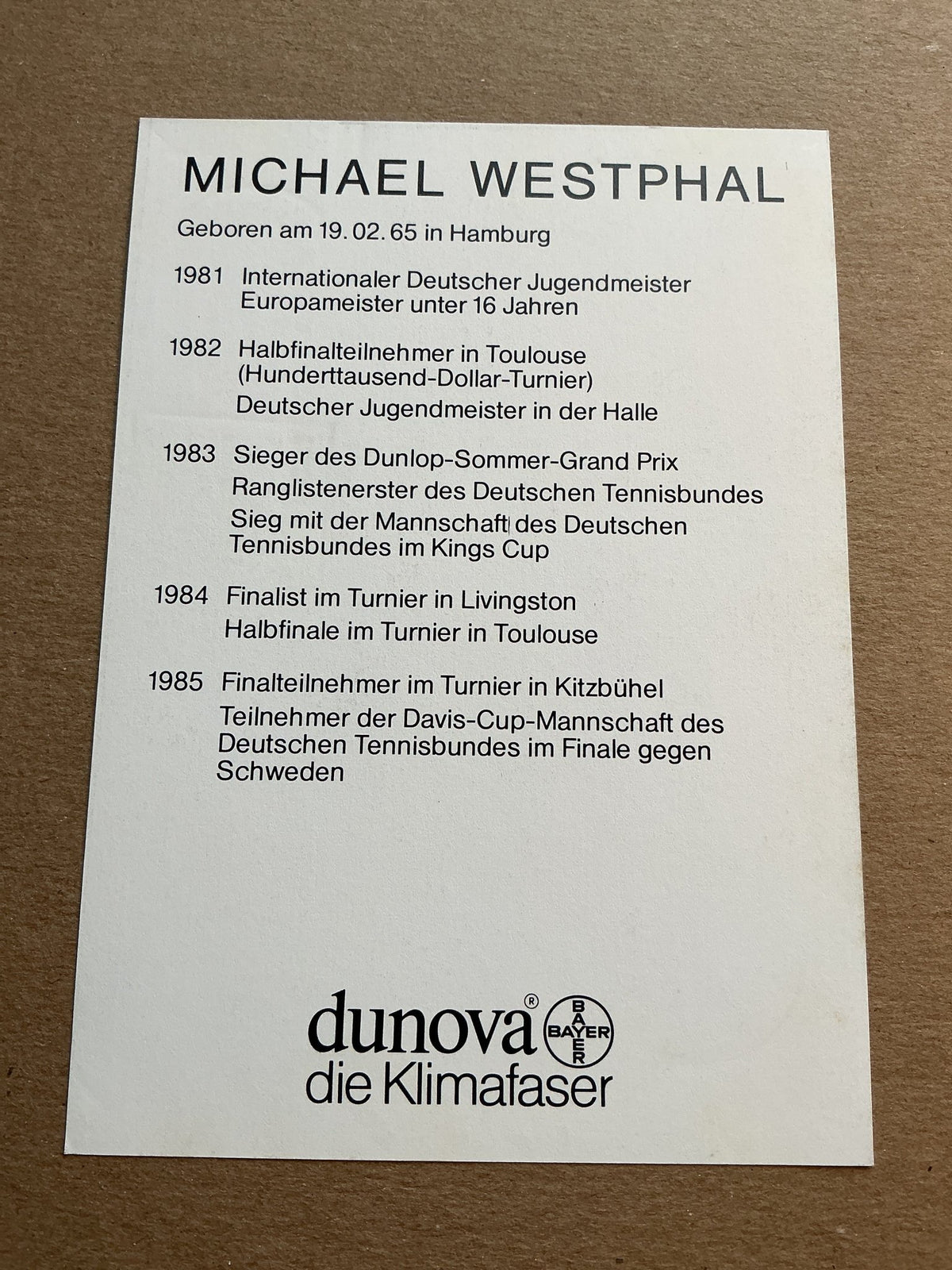 Michael Westphal, Germany 🇩🇪 Tennis Sports hand signed - Autographs-World