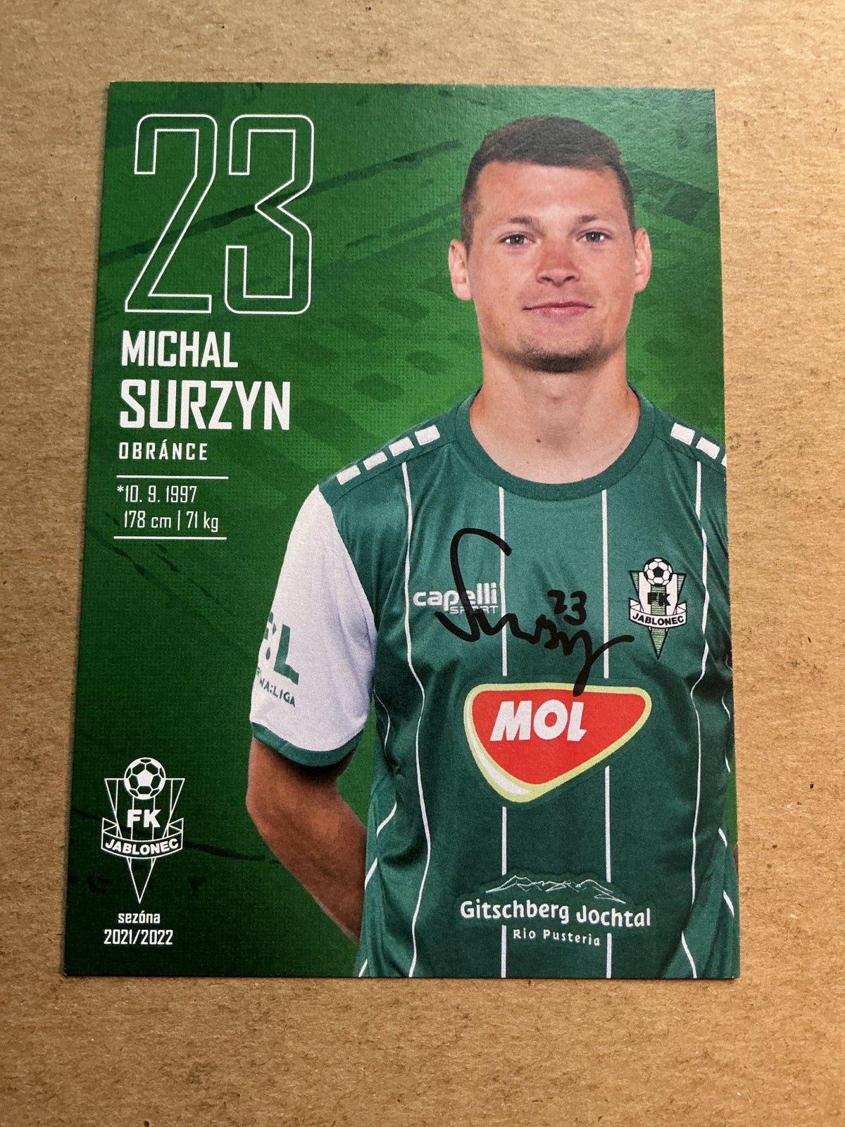 Michal Surzyn, Czech Republic 🇨🇿 FK Jablonec 2021/22 hand signed - Autographs-World