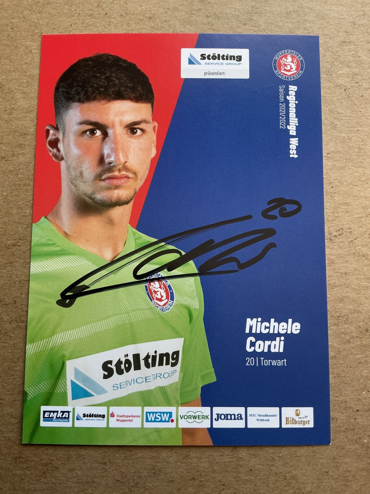 Michele Cordi, Italy 🇮🇹 Wuppertaler SV 2021/22 hand signed - Autographs-World