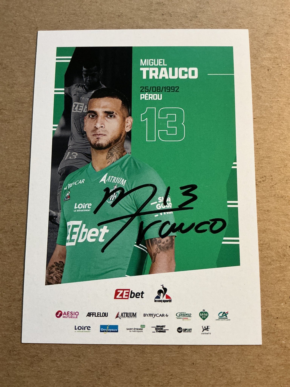 Miguel Trauco, Peru 🇵🇪 AS Saint-Étienne 2021/22 hand signed - Autographs-World