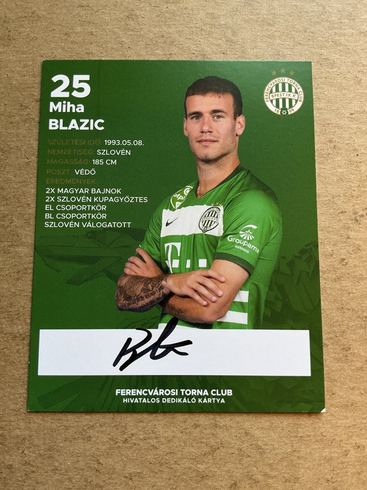 Miha Blazić, Slovenia 🇸🇮 Ferencváros 2020/21 hand signed - Autographs-World