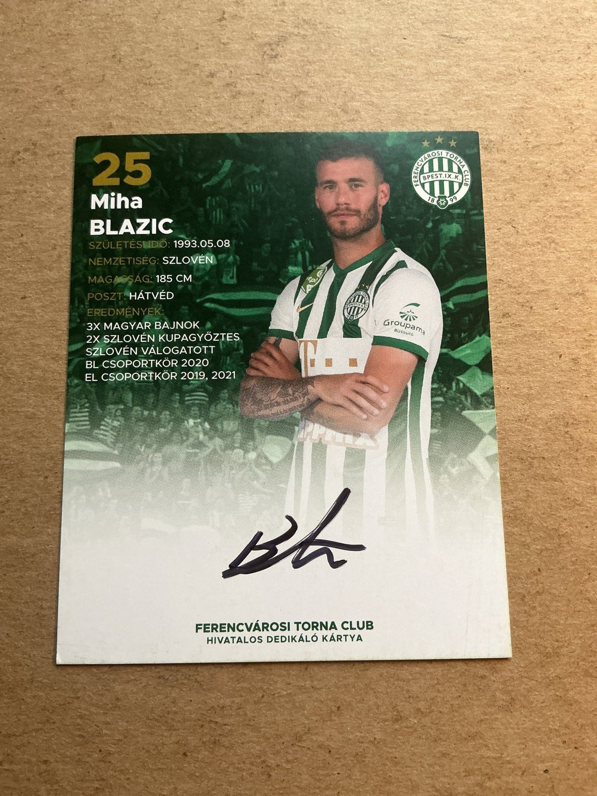 Miha Blažič, Slovenia 🇸🇮 Ferencvaros TC 2021/22 hand signed - Autographs-World