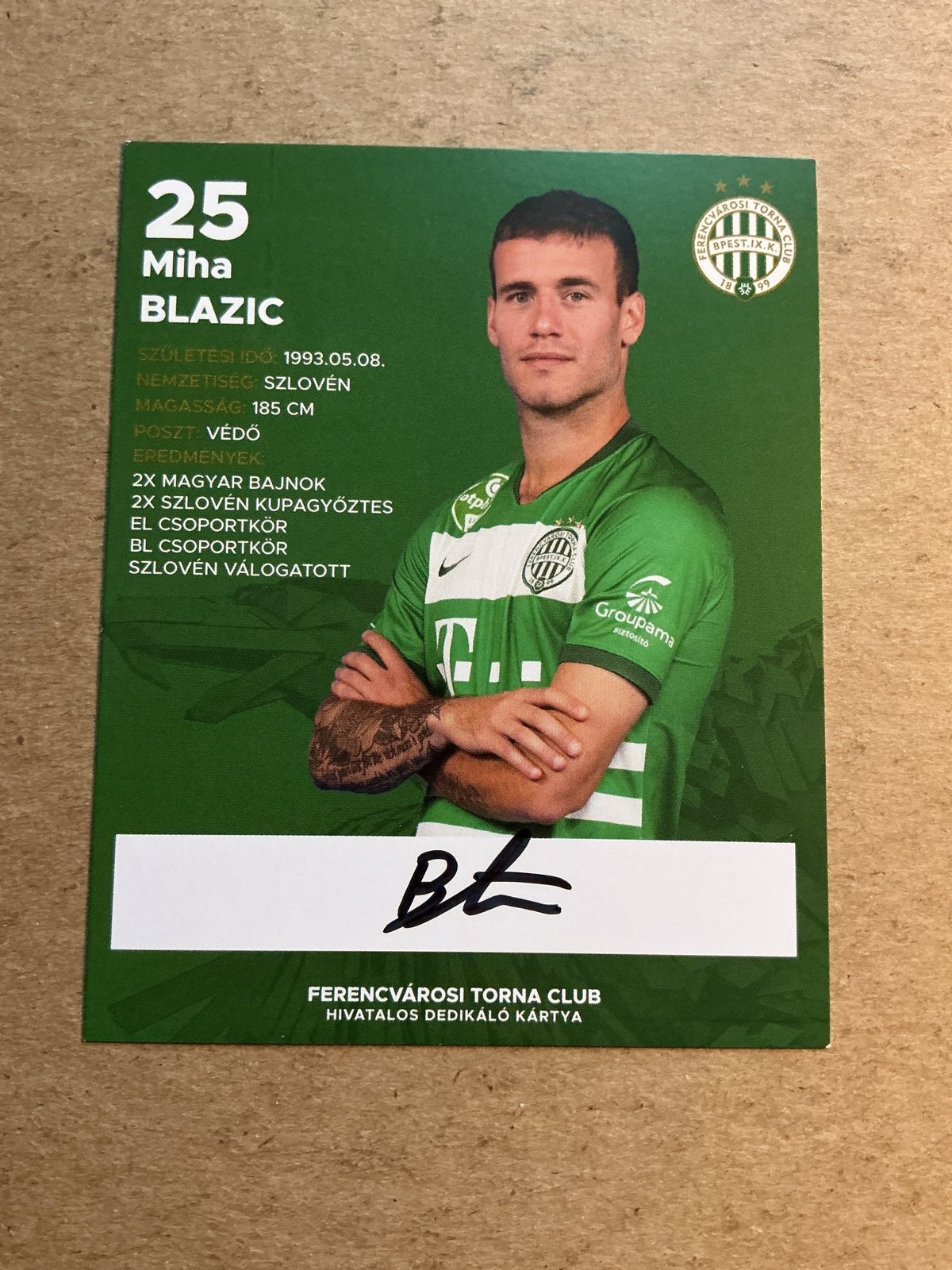 Miha Blažič, Slovenia 🇸🇮 Ferencvaros TC 2021/22 hand signed - Autographs-World