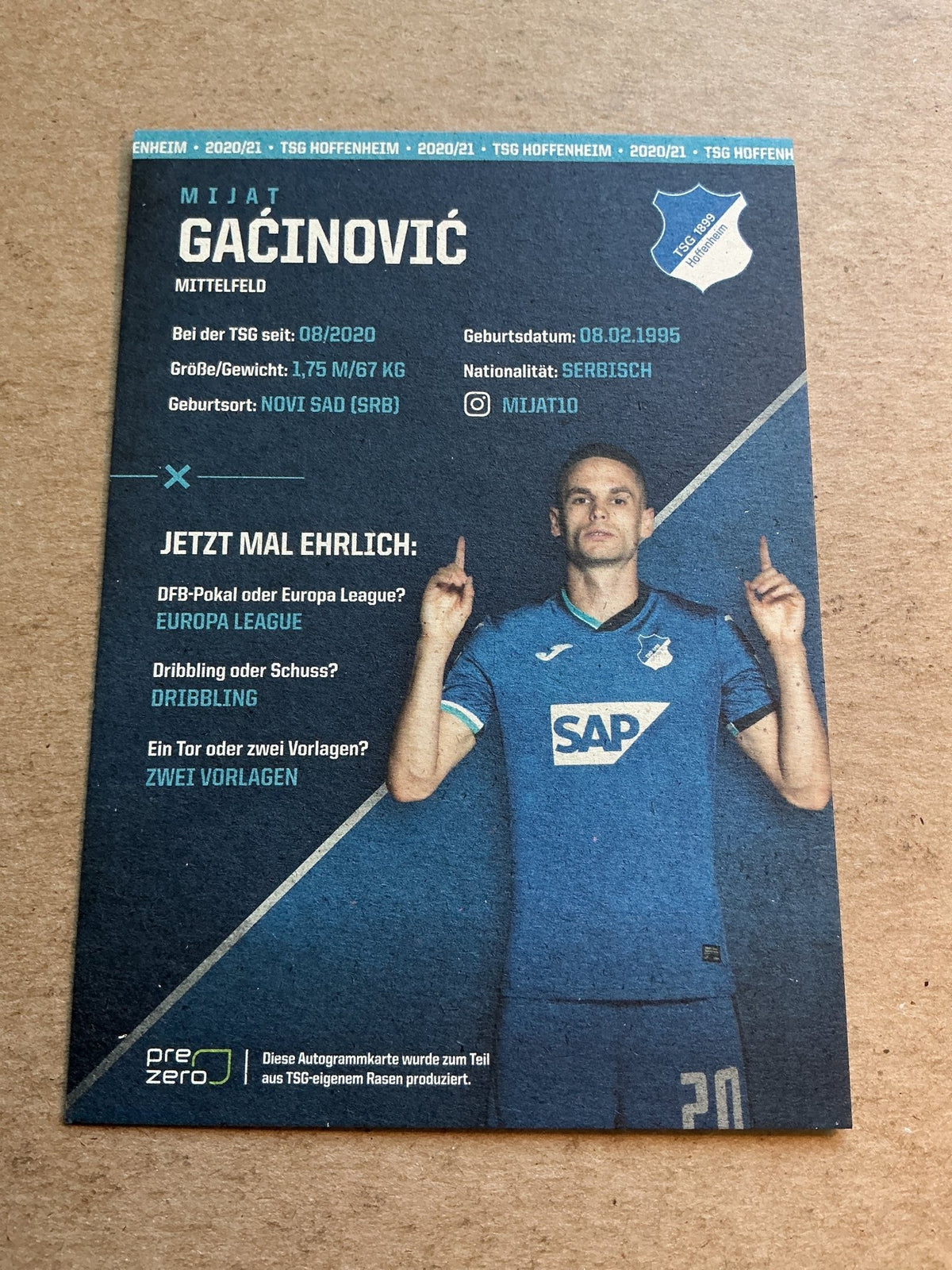 Mijat Gaćinović, Serbia 🇷🇸 TSG 1899 Hoffenheim 2020/21 hand signed - Autographs-World
