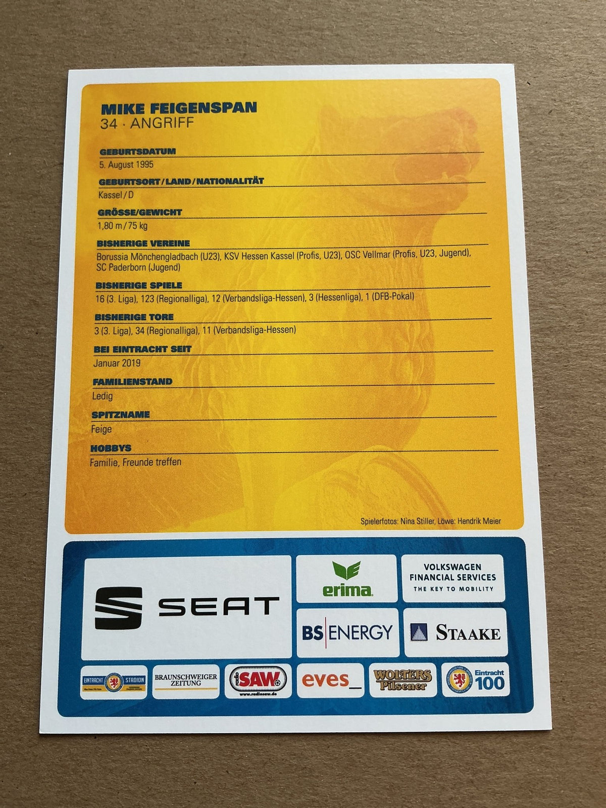 Mike Feigenspan, Germany 🇩🇪 Eintracht Braunschweig 2019/20 hand signed - Autographs-World