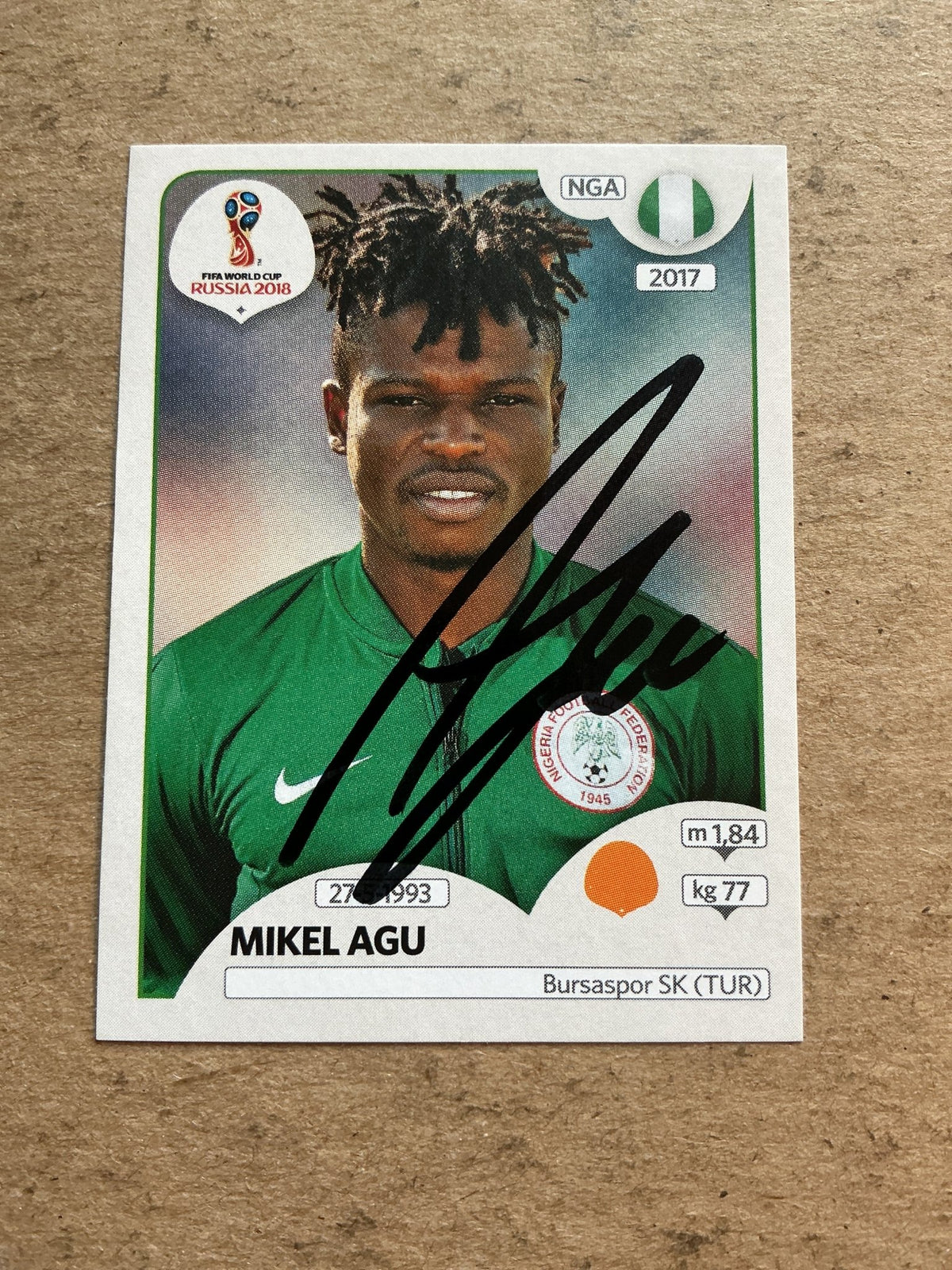 Mikel Agu, Nigeria 🇳🇬 FIFA World Cup 2018 Panini hand signed - Autographs-World