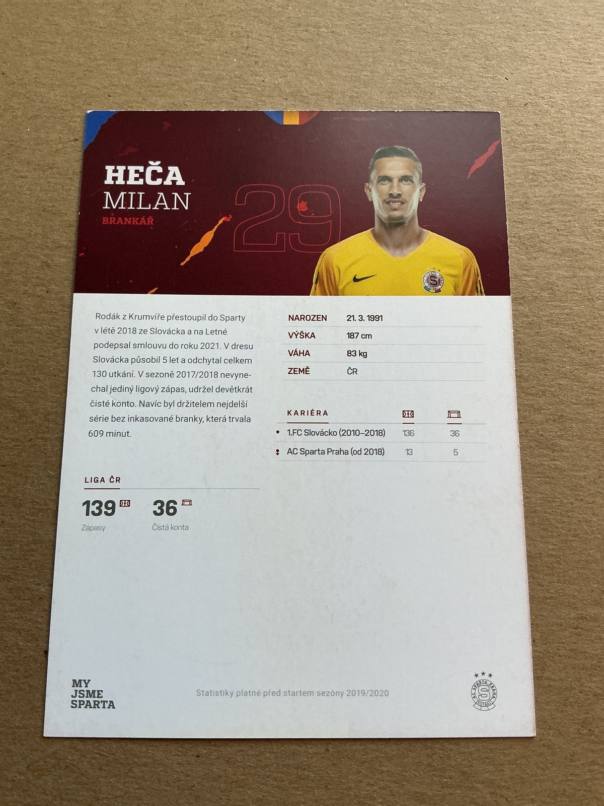 Milan Heča, Czech Republic 🇨🇿 AC Sparta Prague 2019/20 hand signed - Autographs-World