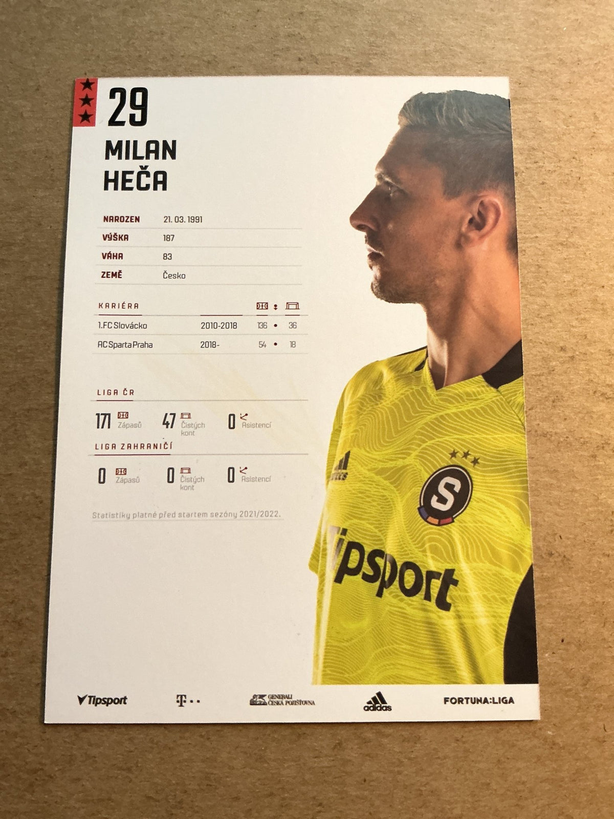 Milan Heča, Czech Republic 🇨🇿 AC Sparta Prague 2021/22 hand signed - Autographs-World