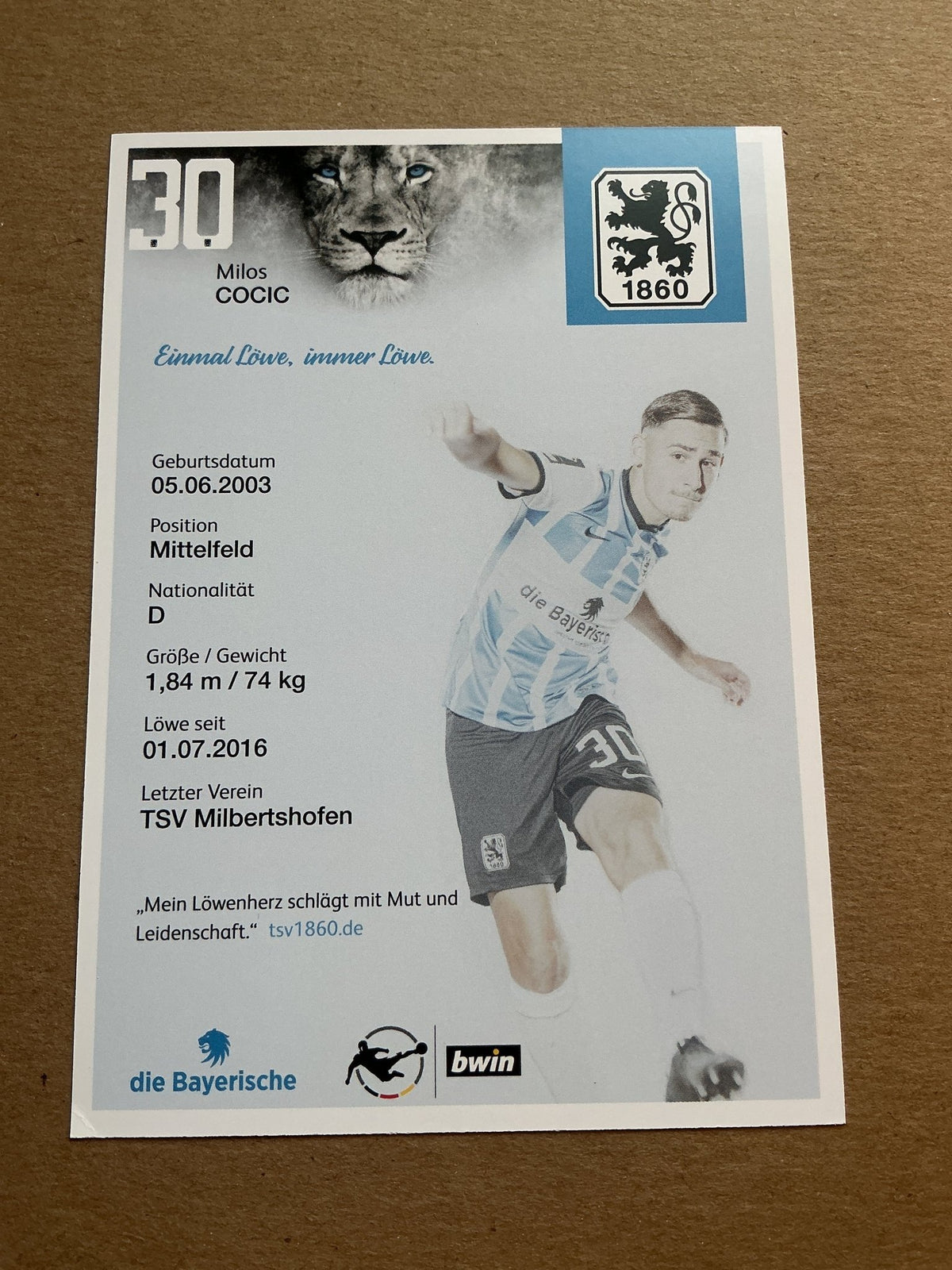 Milos Cocic, Germany 🇩🇪 TSV 1860 München 2021/22 hand signed - Autographs-World