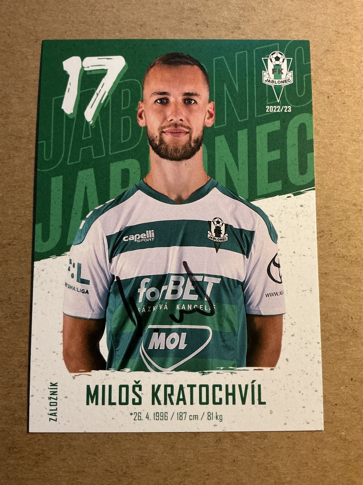 Miloš Kratochvíl, Czech Republic 🇨🇿 FK Jablonec 2022/23 hand signed - Autographs-World
