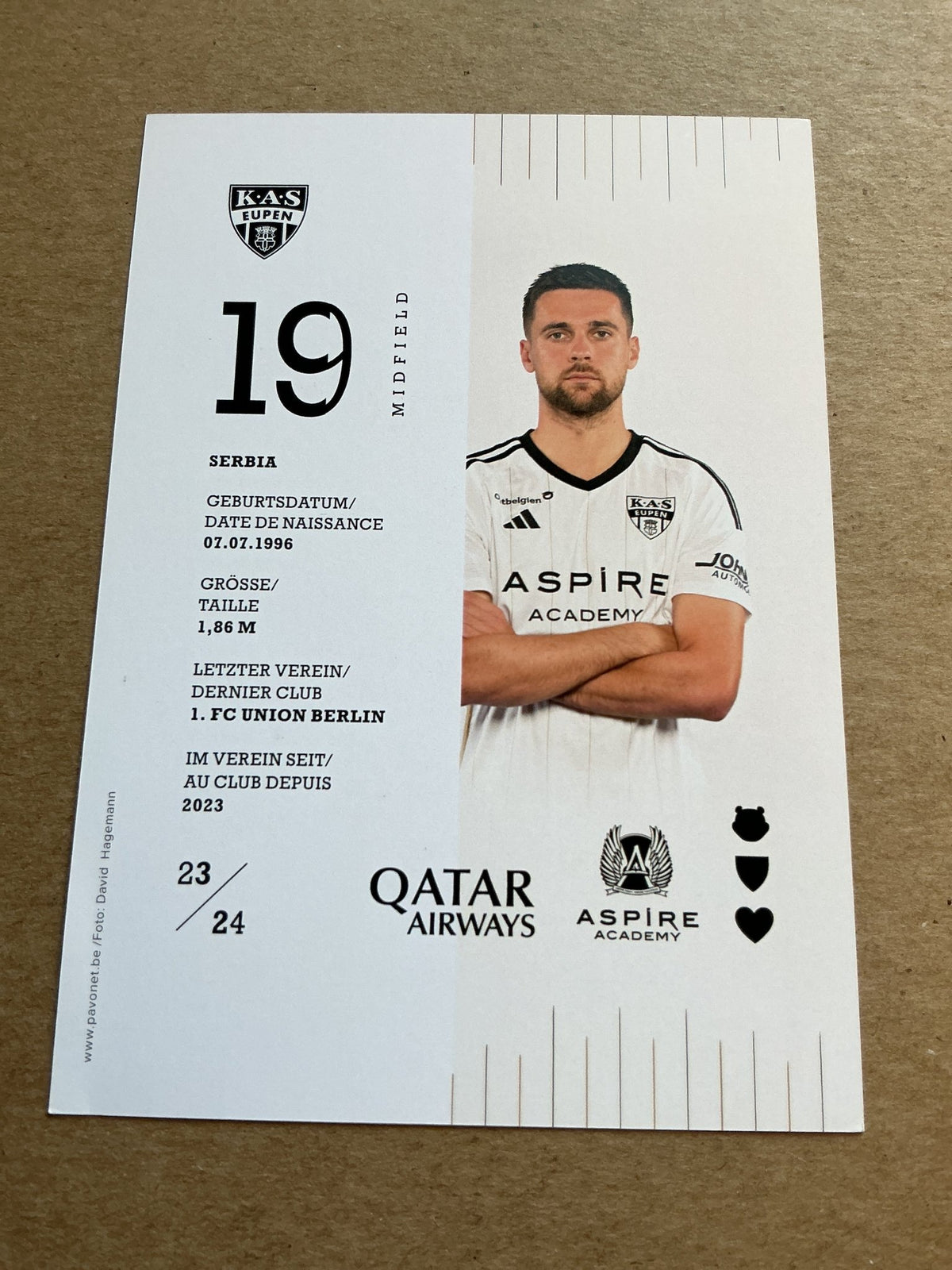 Milos Pantovic, Serbia 🇷🇸 KAS Eupen 2023/24 hand signed - Autographs-World