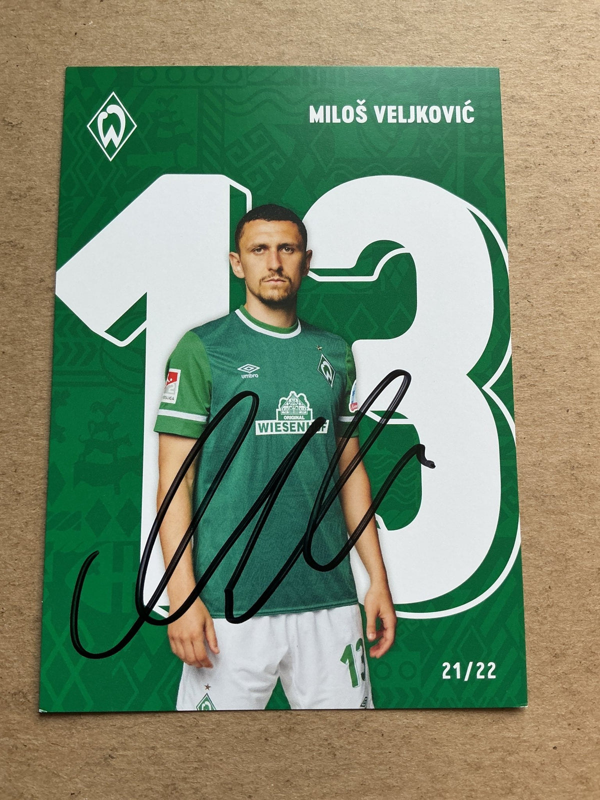 Miloš Veljković, Serbia 🇷🇸 SV Werder Bremen 2021/22 hand signed - Autographs-World
