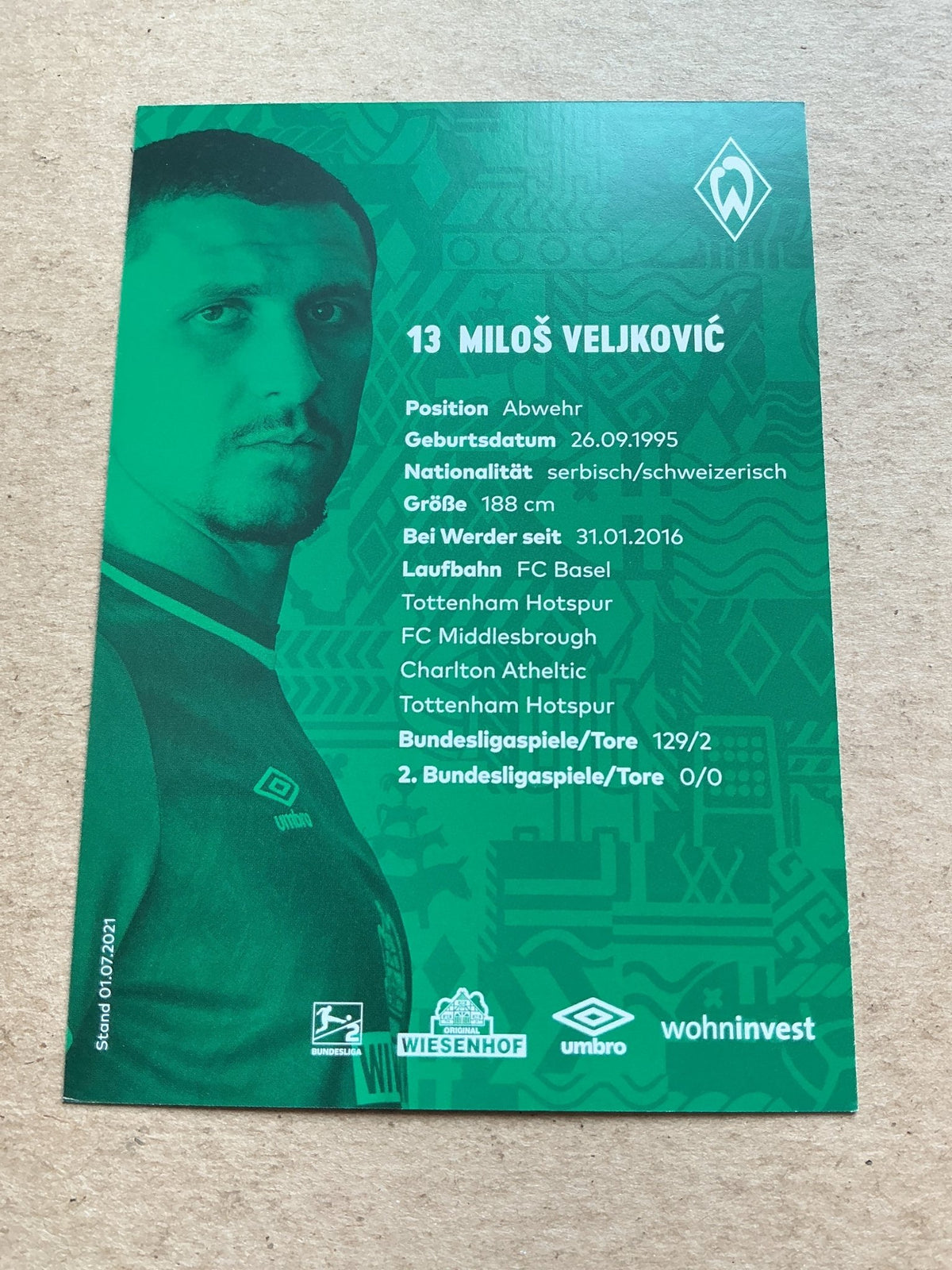 Miloš Veljković, Serbia 🇷🇸 SV Werder Bremen 2021/22 hand signed - Autographs-World