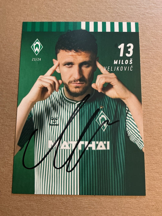 Milos Veljkovic, Serbia 🇷🇸 SV Werder Bremen 2023/24 hand signed - Autographs-World